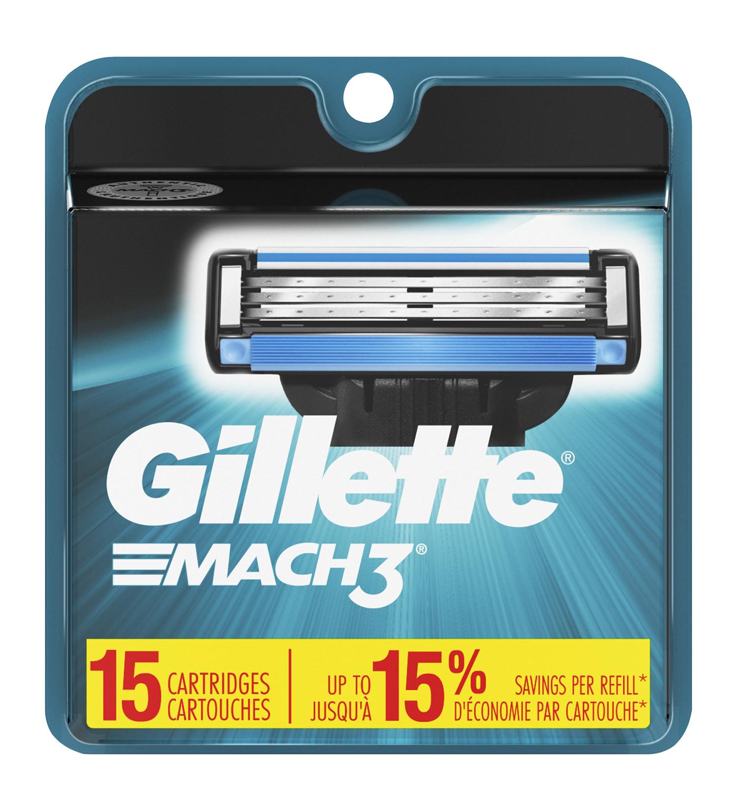 Gillette Mach3 Men's Razor Blades, 15 Blade Refills