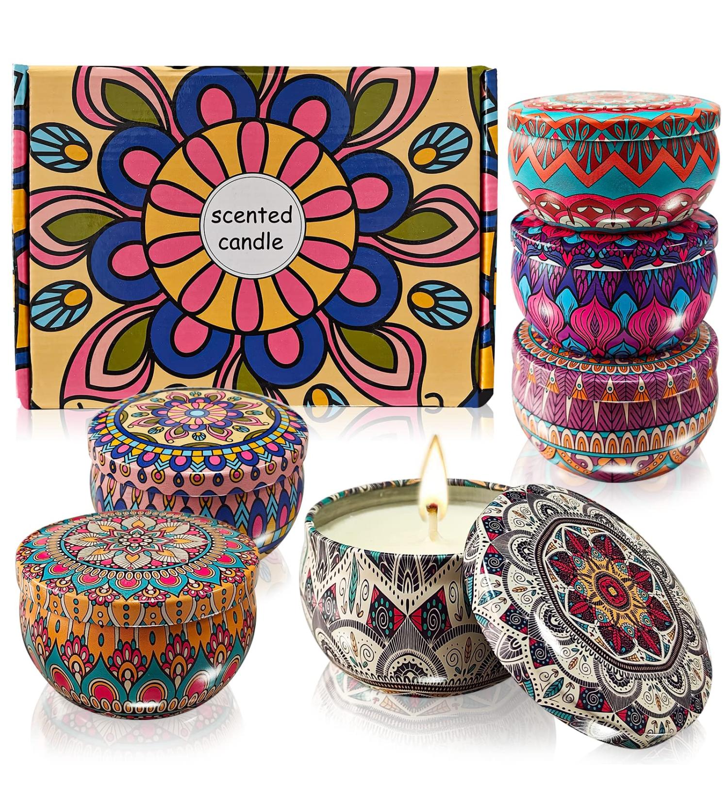 Fragrance Candles Gifts for Women - 6 Pack Aromatherapy Soy Wax Candles for Stress Relief | Perfect for Yoga Christmas & Birthday - Retro Style - Buy Online on GoSupps.com