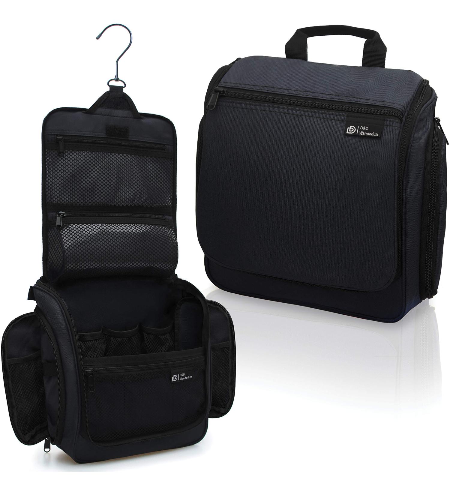 Large Hanging Travel Toiletry Bag for Men and Women - 10 Compartment Organizer with YKK Zippers, XXL Metal Swivel Hook - Water-Resistant Nylon in Black - Buy Online on GoSupps.com