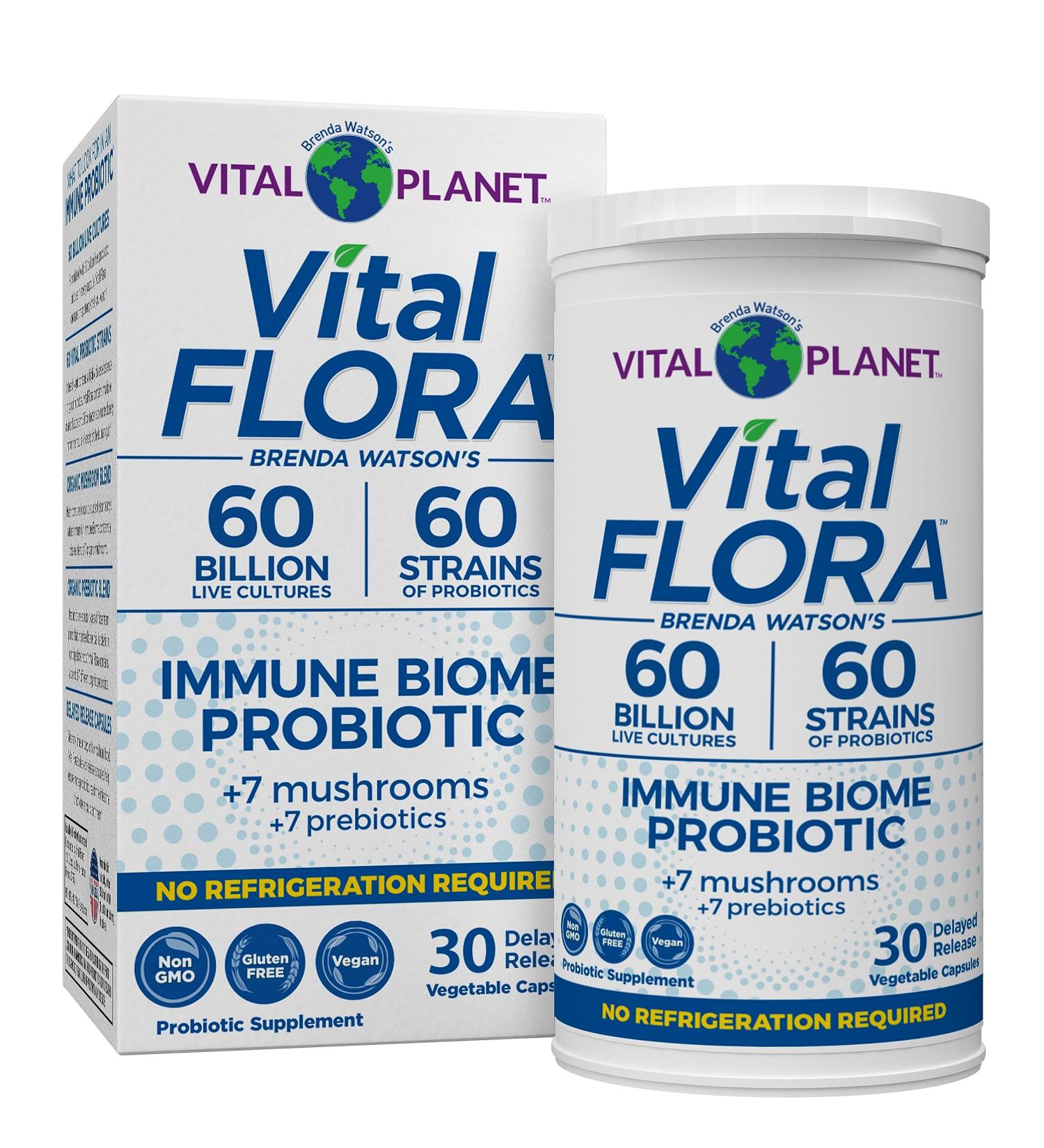 Vital Planet - Vital Flora Immune Support Probiotic 60 Billion CFU 60 Diverse Strains 7 Organic Mushroom Supplement Blend with Prebiotics Shelf Stable Digestive Health Probiotics 30 Capsules - Buy Online on GoSupps.com