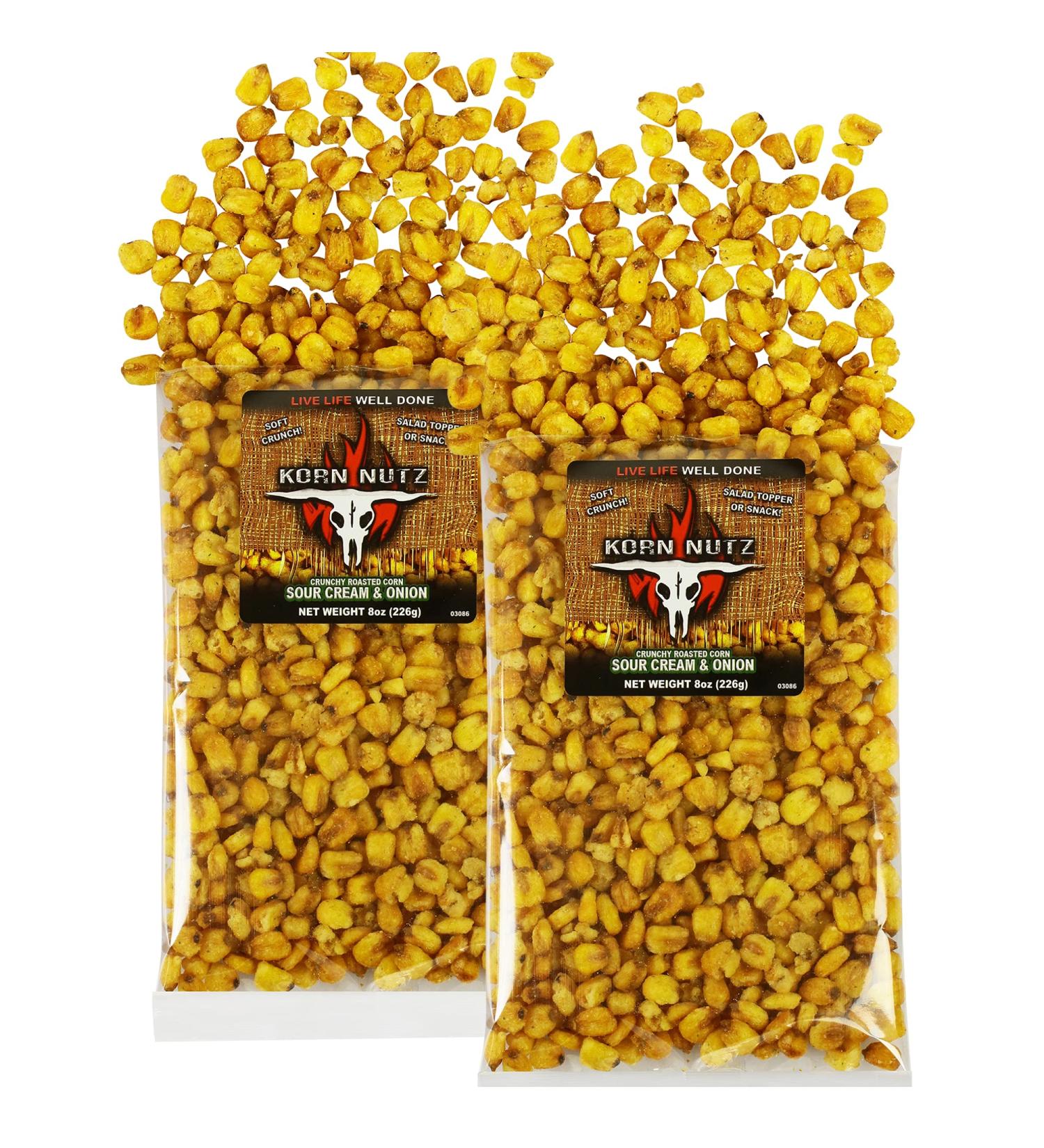 Runnin Wild Foods Sour Cream & Onion Korn Nutz | Toasted & Crunchy Corn | Made in USA | 1lb (2 x 8oz Bags) | Pack of 2 - Buy Online on GoSupps.com