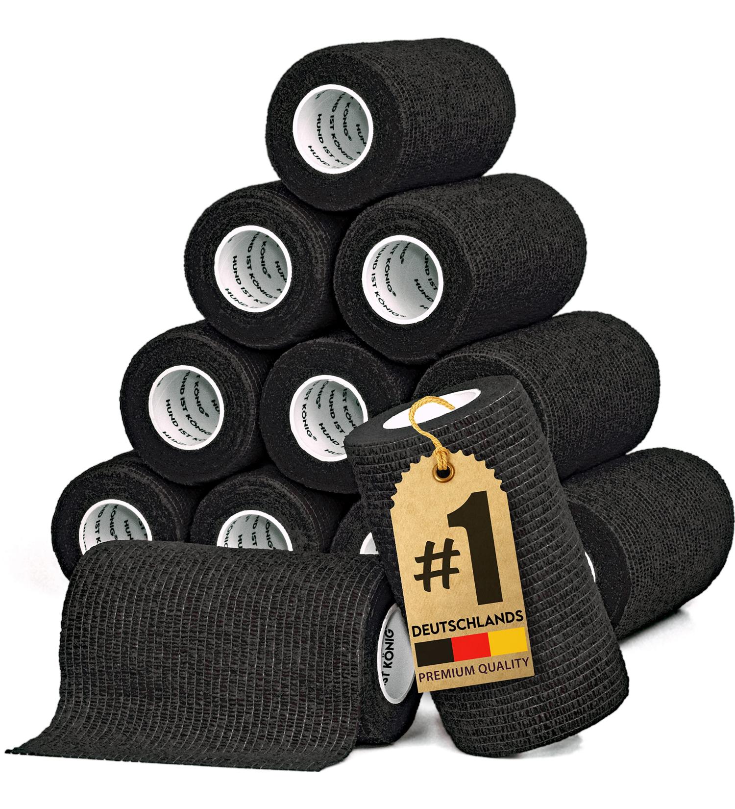 Hund ist K nig Self-Adhesive Elastic Bandage 12x4.7m | Versatile Adhesive Bandage for Humans & Animals | Binding & Fixing Bandage - 10cm x 4.7m - Black (12 Rolls) - Buy Online on GoSupps.com