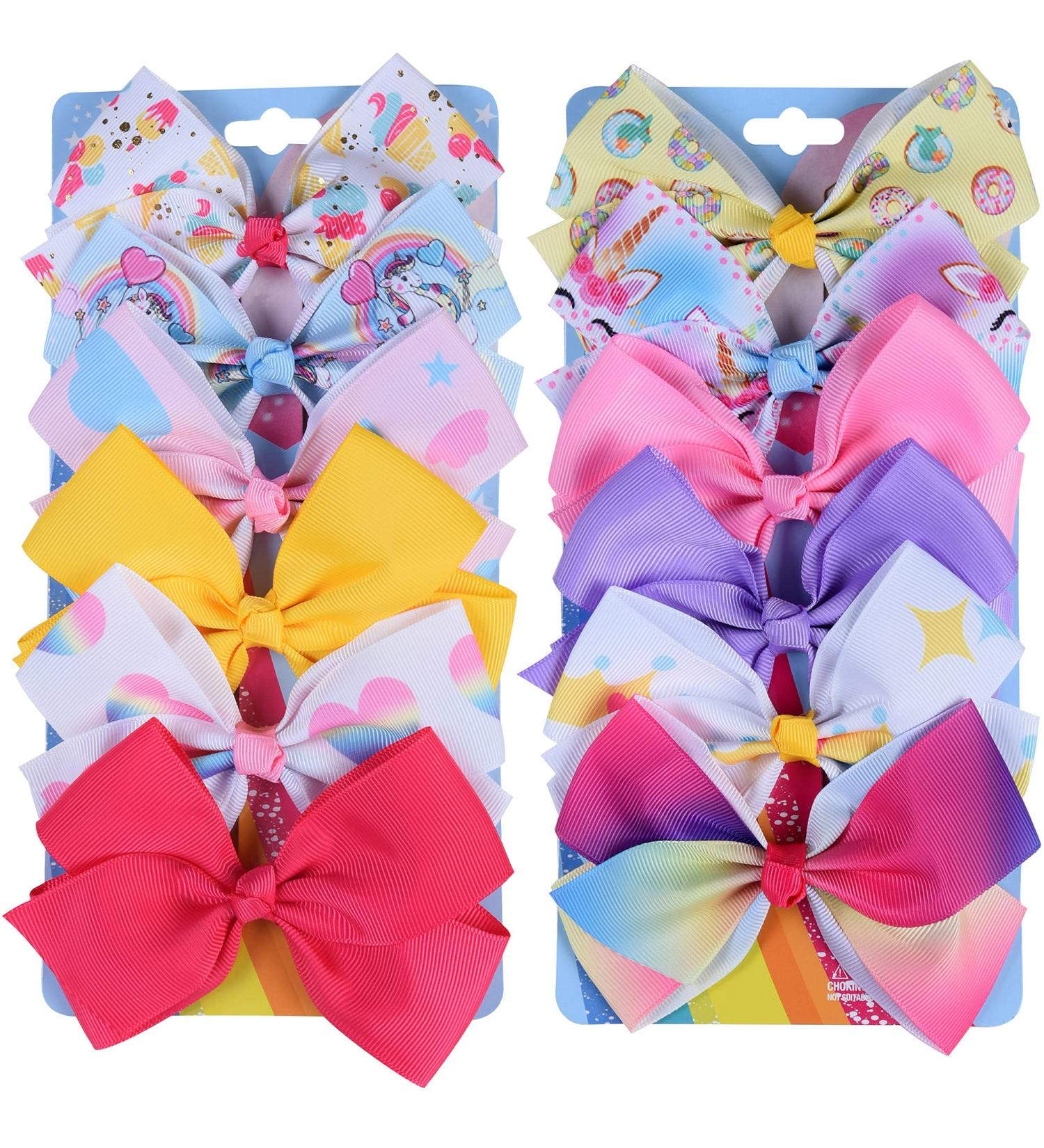 12Pcs Rainbow Heart Hair Bows for Girls - Colorful Grosgrain Ribbon Clips | Kids, Toddlers, Teens - 12 Multi Colors - Buy Online on GoSupps.com