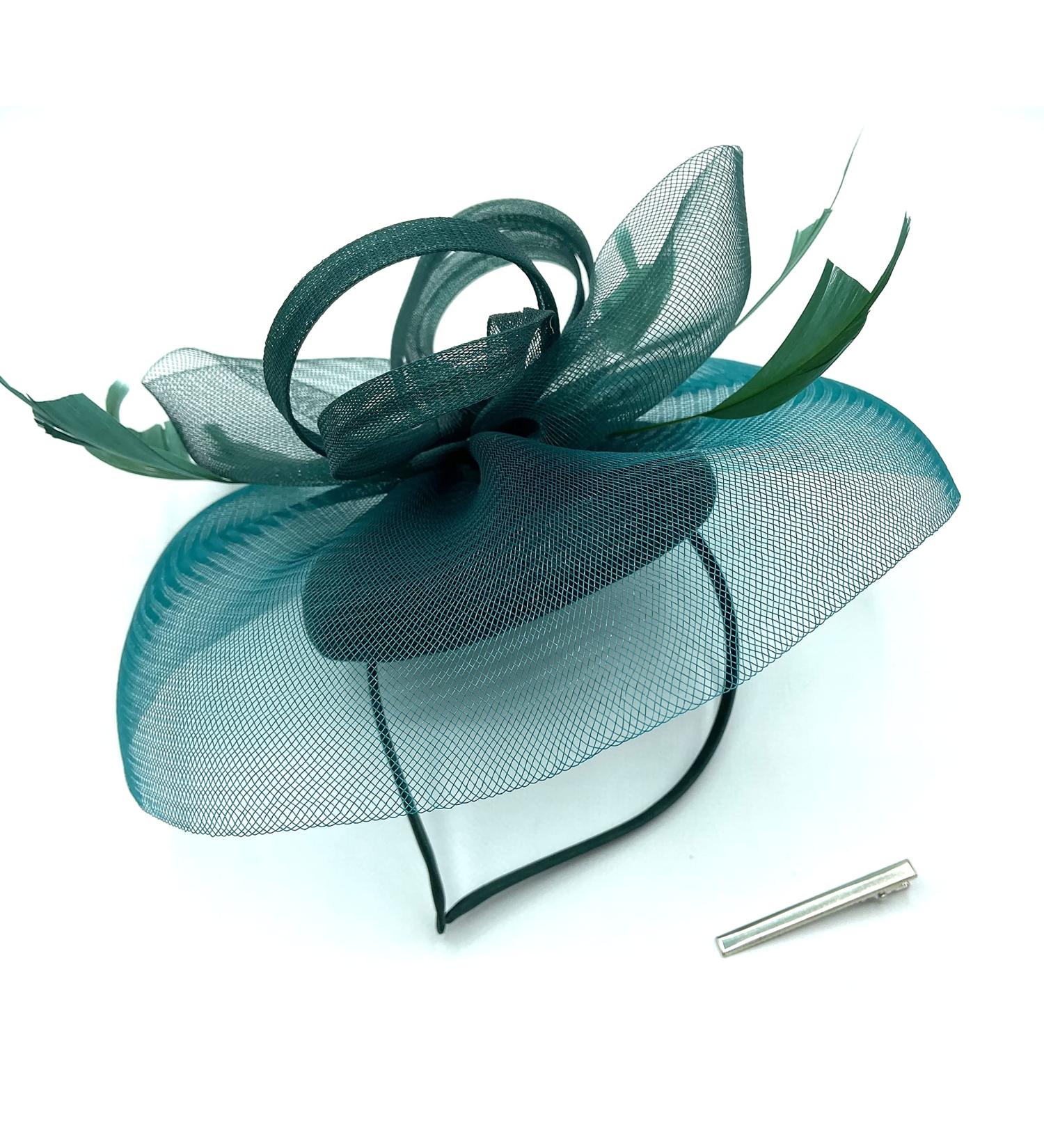Ladies Dark Green Feather Fascinator Clip/Headband Weddings Races Royal Ascot Hair Piece - Buy Online on GoSupps.com