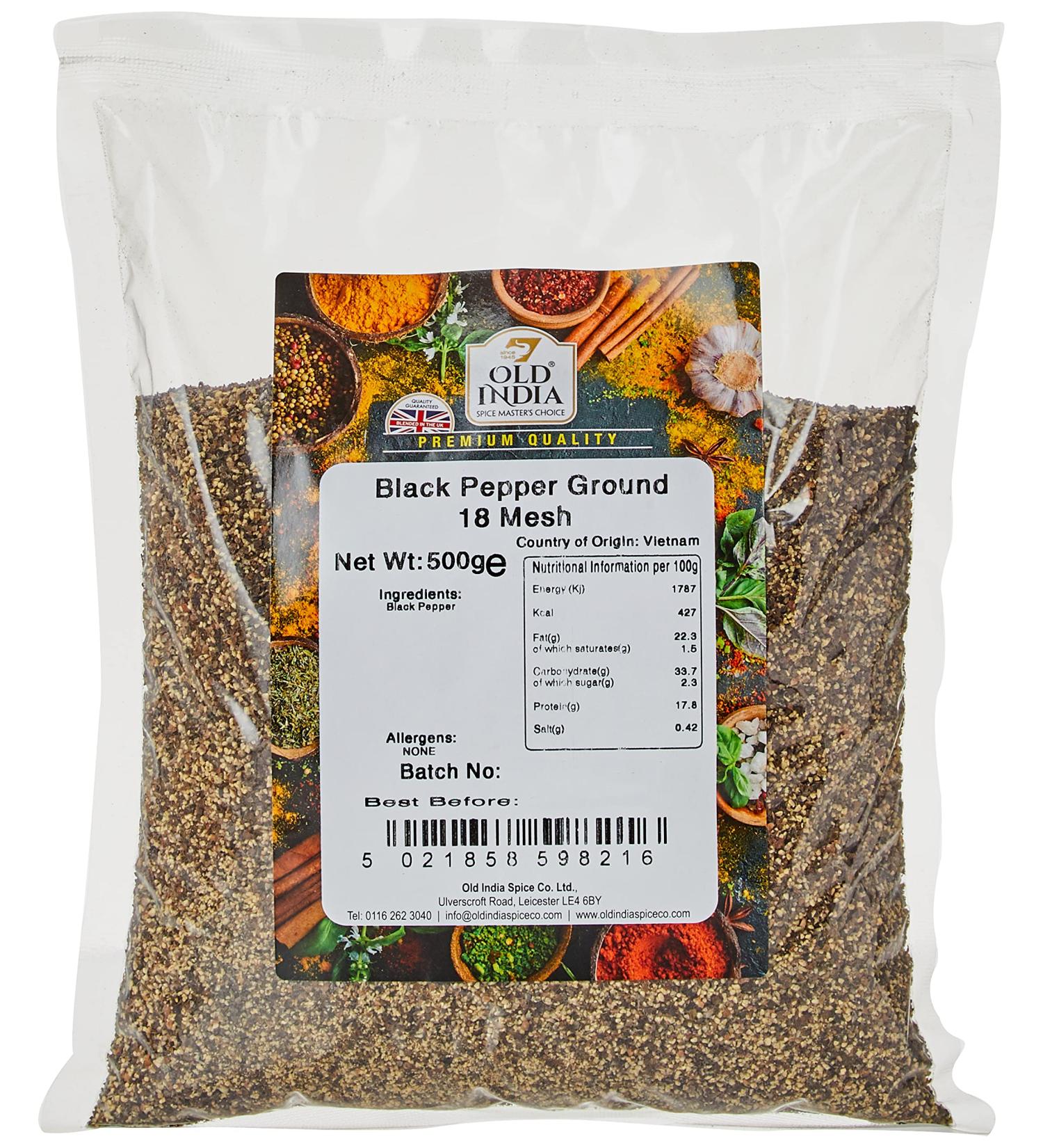 Old India Black Pepper Ground 18 Mesh 500g - Premium Quality Spice (Pack of 1) - Buy Online on GoSupps.com