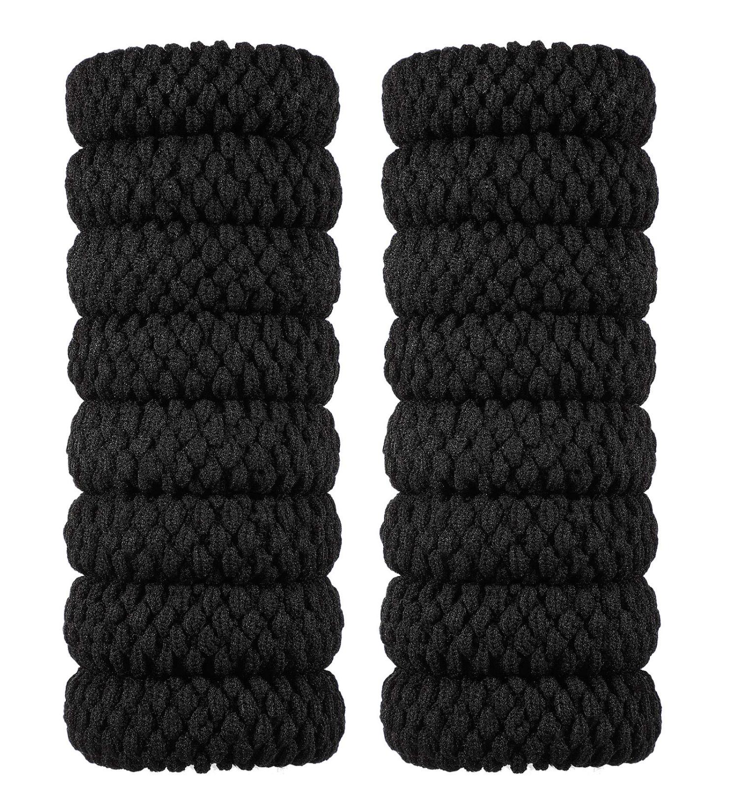 16-Piece Thick Cotton Seamless Hair Ties | Slipproof Black Ponytail Holders - No Kink No Interruption - Buy Online on GoSupps.com