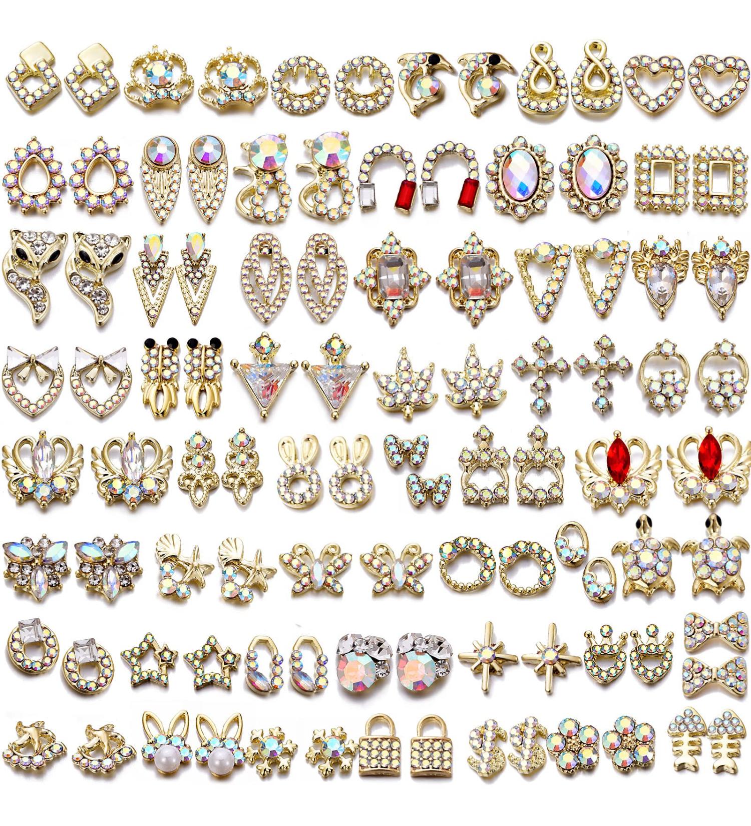 100PCS Gold Rhinestones for Nails - 3D Nail Charms for Acrylic Nails - Nail Jewels for Nail Art - Nail Gems & Stones in Gold Tone - Buy Online on GoSupps.com