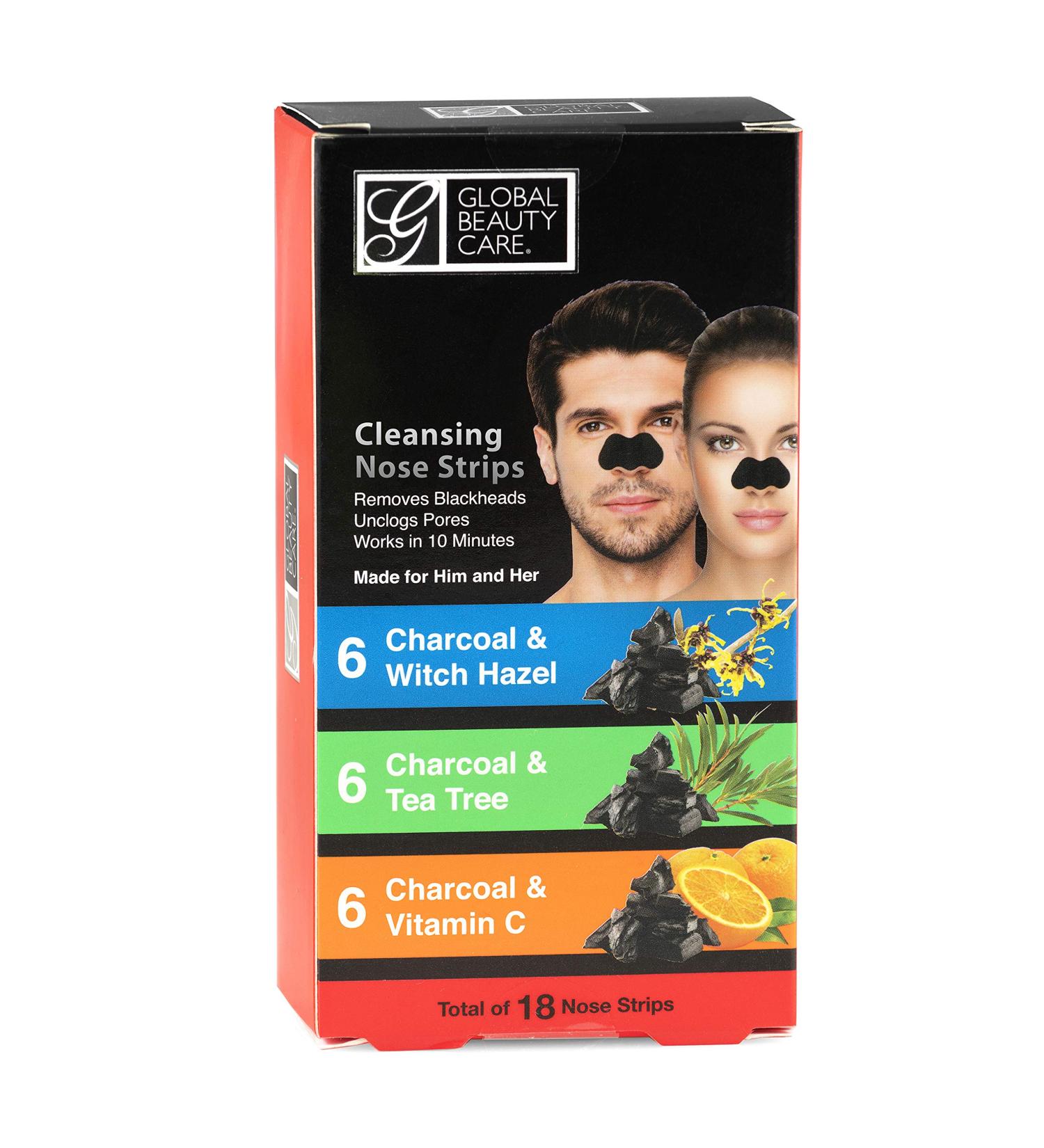 Global Beauty Care Nose Cleansing Strips Variety Pack - Charcoal Tea Tree Witch Hazel & Vitamin C for Blackhead Removal - 18 Ct - Buy Online on GoSupps.com