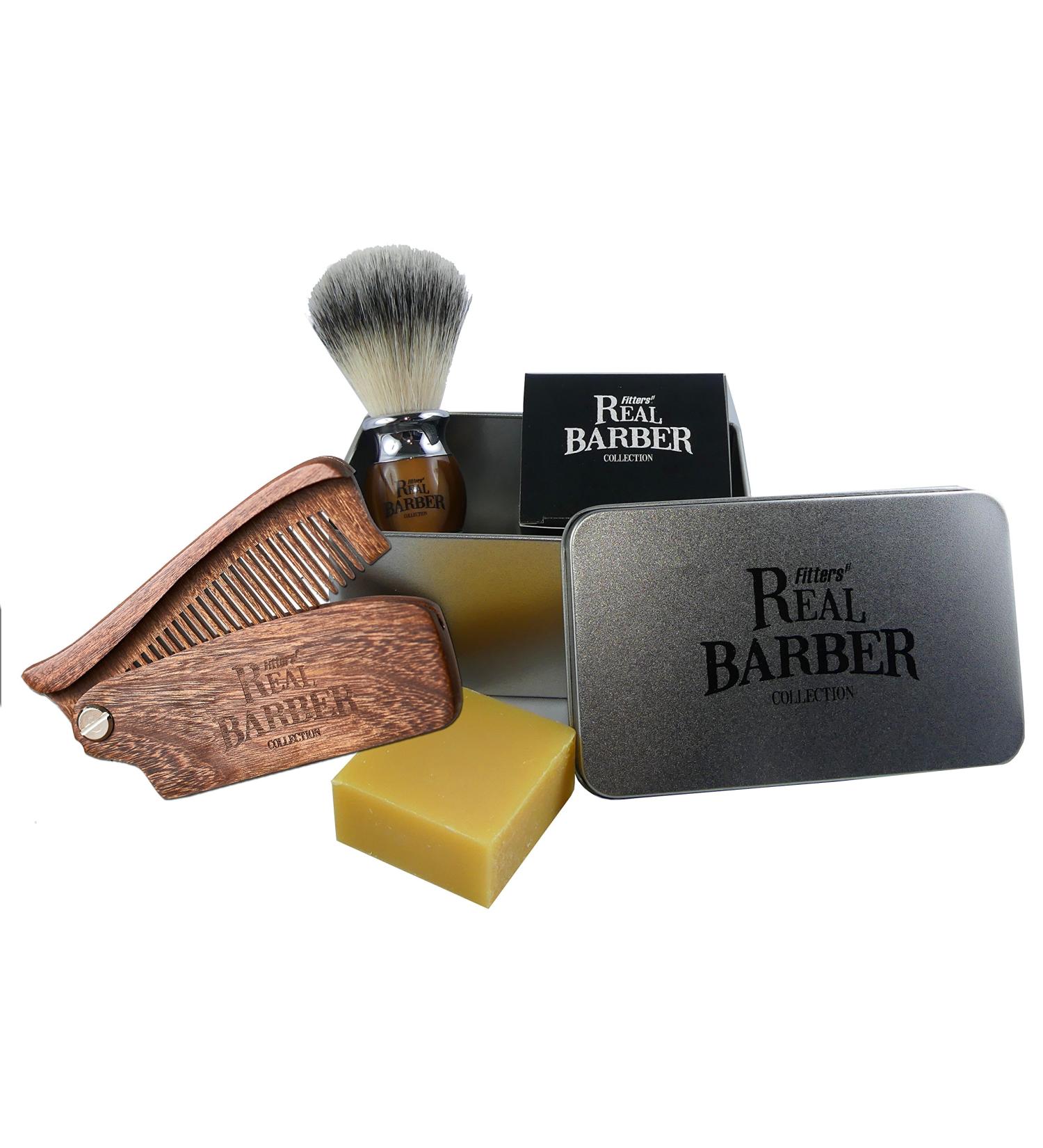 Fitters Real Barber Razor Kit | Vegan Shaving Brush 50g Beard & Shaving Soap Santalum Wood Gift Set Premium Grooming Essentials - Buy Online on GoSupps.com