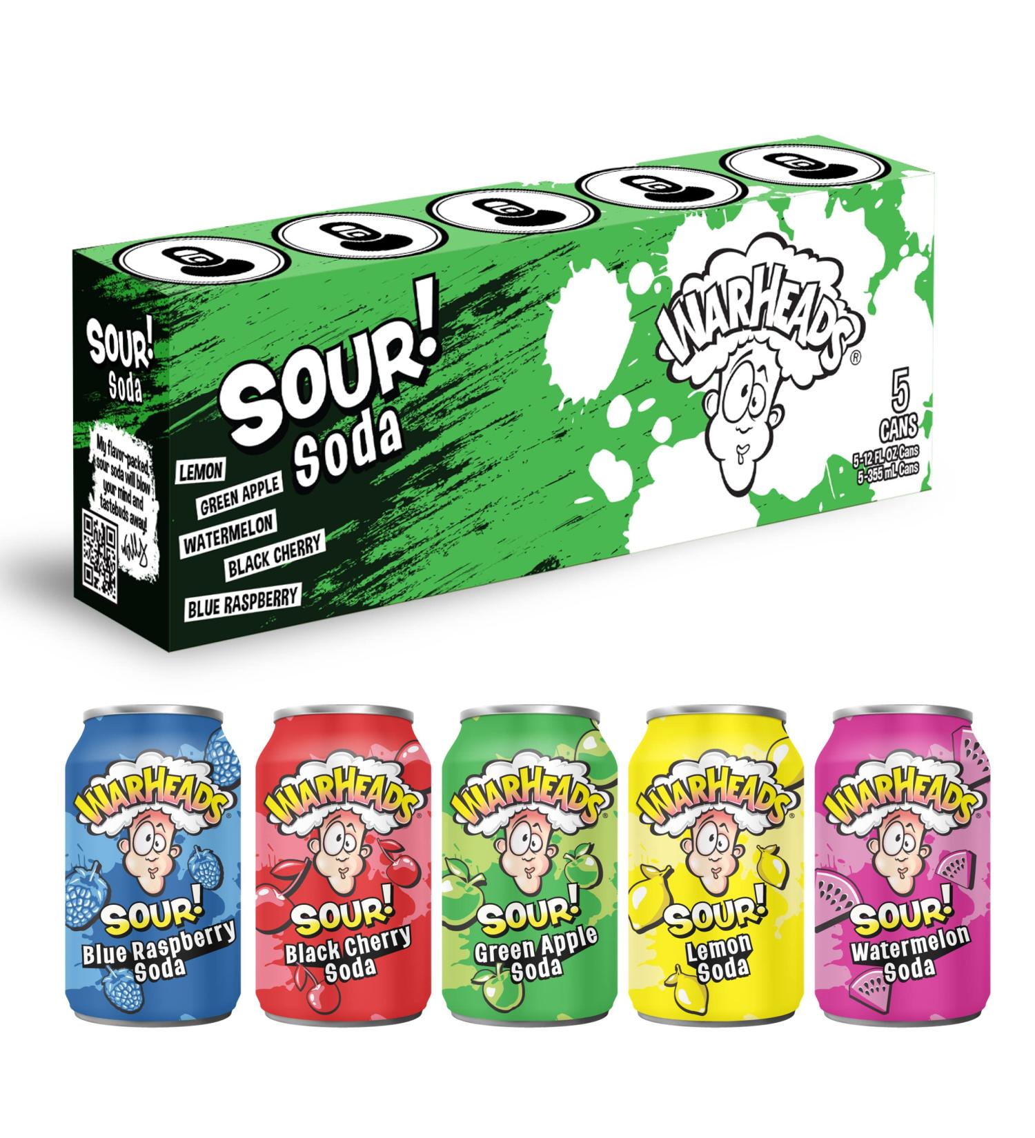 Warheads Soda Sampler Pack - Sour Fruity Soda with Classic Flavors - 5 Pack of 12oz Cans - Perfect Sweet and Sour Mix for Cocktails - Buy Online on GoSupps.com