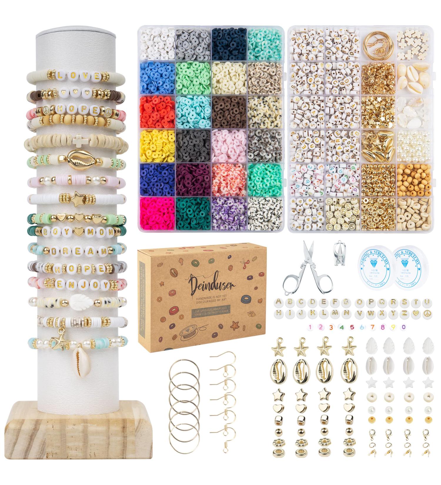 Deinduser Clay Beads Bracelet Making Kit - 7200 Pcs, 24 Colors Polymer Clay Beads - Jewelry Making Gift Pack for Adults - Buy Online on GoSupps.com
