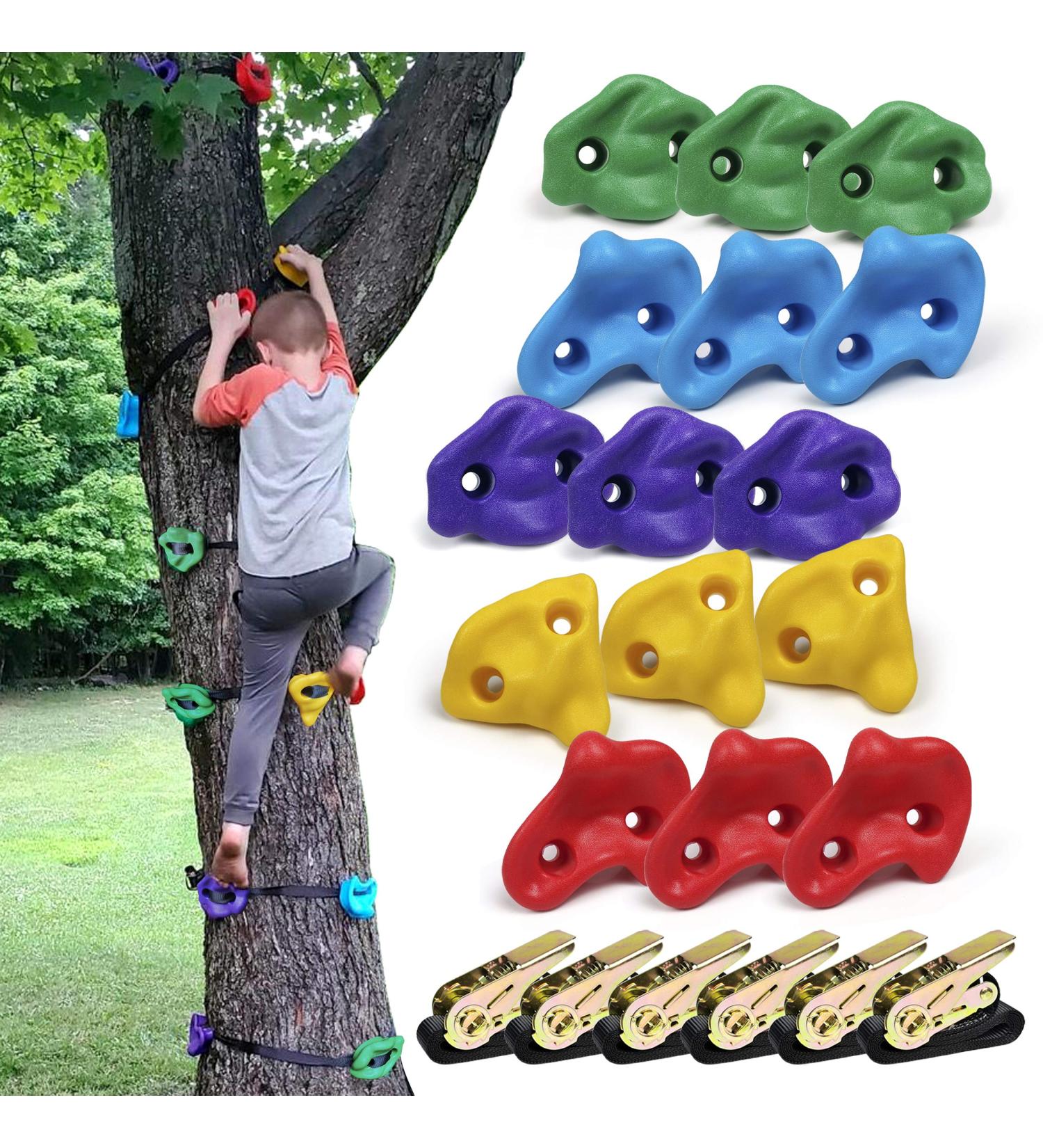 SSBRIGHT Tree Climbers Set - 15 Kids' Outdoor Climbing Holds with 6 Ratchet Straps - Buy Online on GoSupps.com