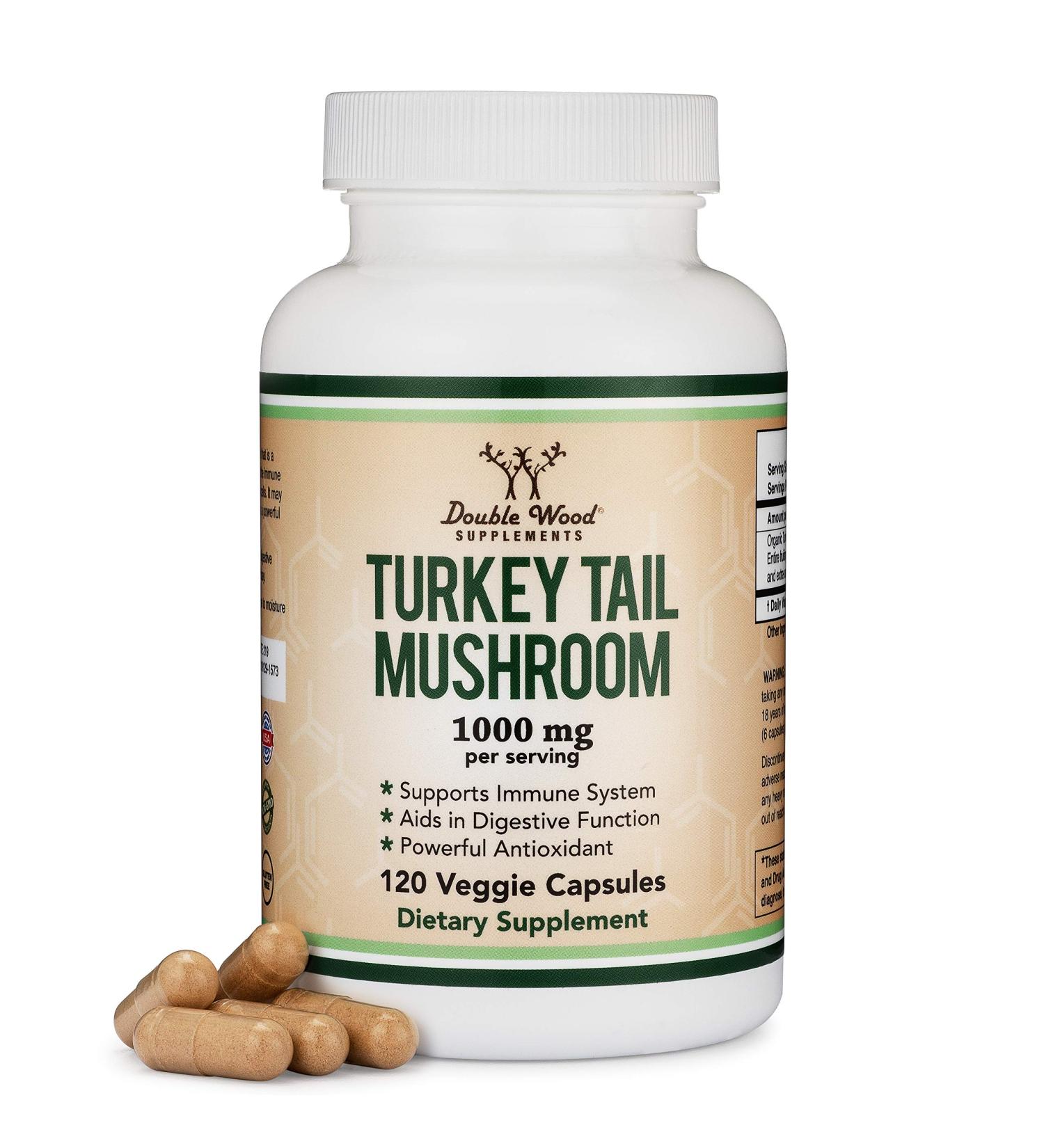 Turkey Tail Mushroom Supplement (120 Capsules) Immune System Support - Non-GMO, Gluten Free - Made in USA by Double Wood Supplements - Buy Online on GoSupps.com