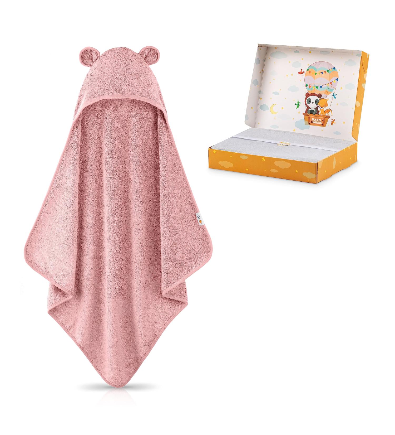 Fuchsundpanda Hooded Baby Towel - Extra Thick Warm & Soft 75x75cm | 100% Bamboo Hooded Towel with Gift Packaging (Peony) - Shop Now! - Buy Online on GoSupps.com
