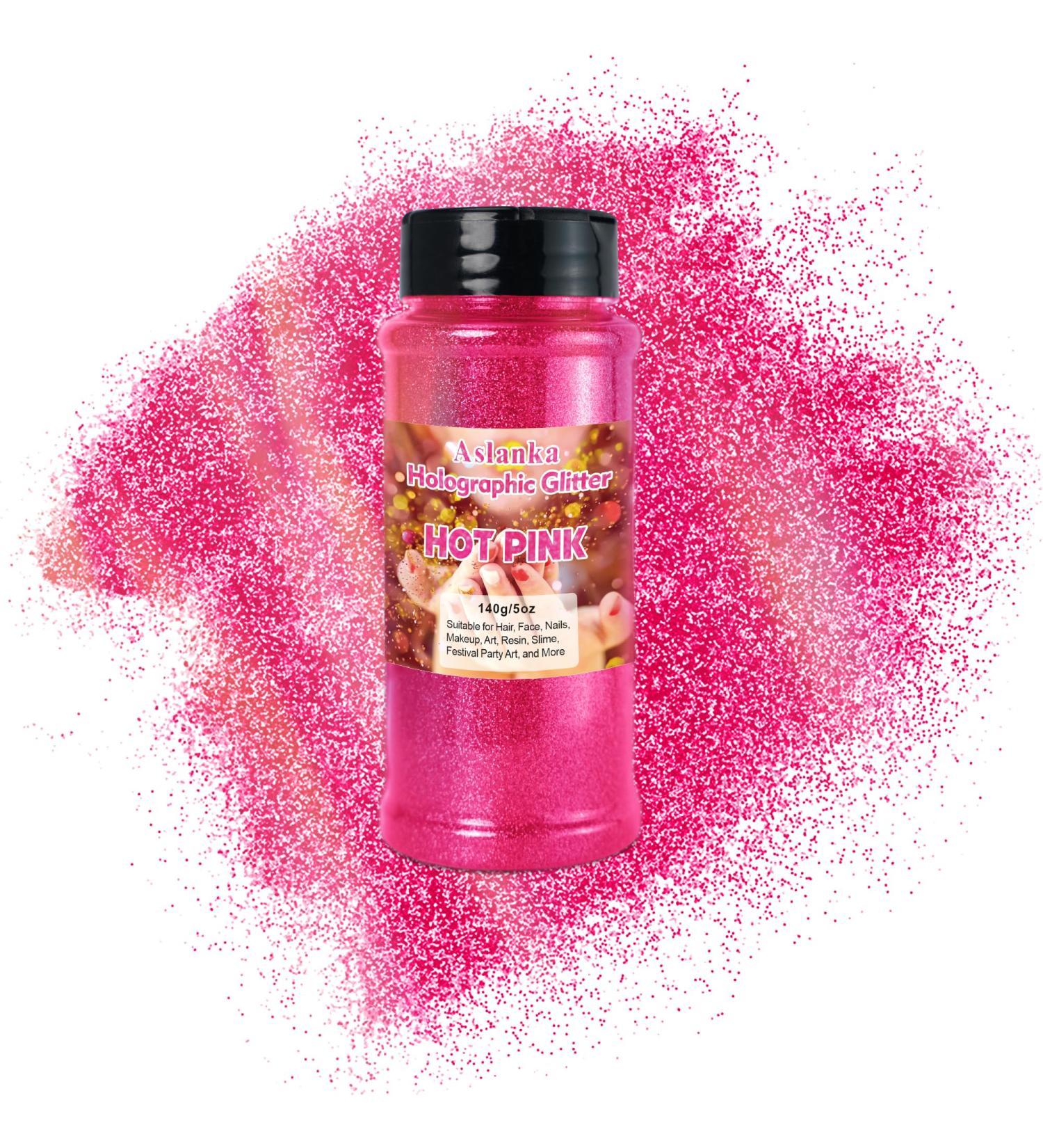  Aslanka Aslanka Holographic Glitter Powder - 140g - Bright Pink - Rainbow Multicolored Glitter Powder - Manicure Epoxy Resin Eyeshadow Face DIY Crafts - Buy Online on GoSupps.com