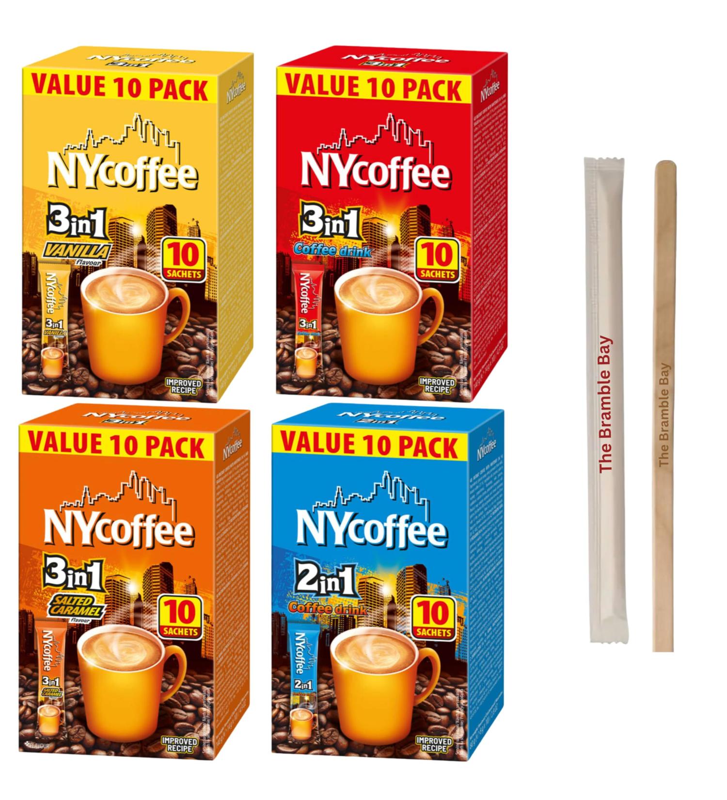 Coffee Sachets Individually Wrapped bundle contains Salted Caramel White Coffee and Sugar Vanilla White Coffee 10 sachets each Flavour Total of 40s sachets Wooden Stirrer x10 - Buy Online on GoSupps.com