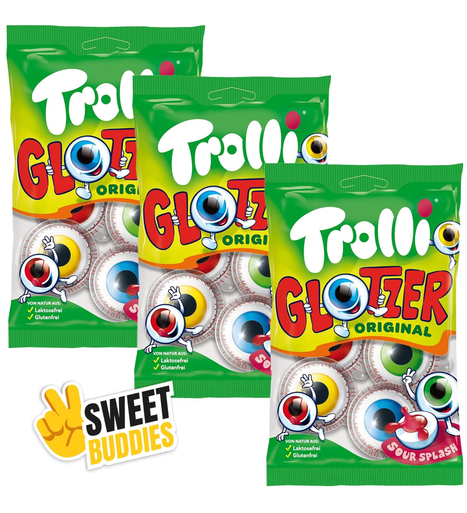 Trolli Glotzer Pack 3x4 Yeux en g latine acidul s avec c ur liquide Friandises cultes pour Halloween & f tes Sans lactose sans gluten Avec autocollant Sweet Buddies - Buy Online on GoSupps.com