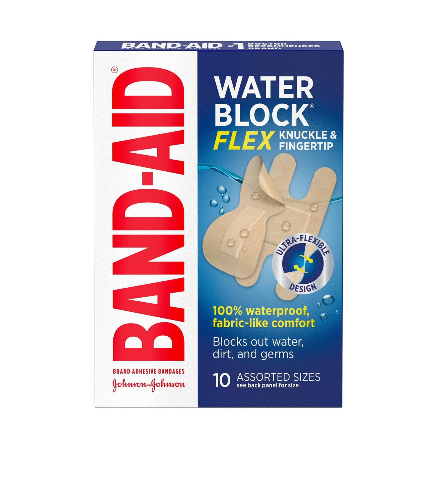 Band-Aid Water Block Flex Waterproof Adhesive Bandages - 10 Count Pack for Knuckles & Fingertips - Buy Online on GoSupps.com