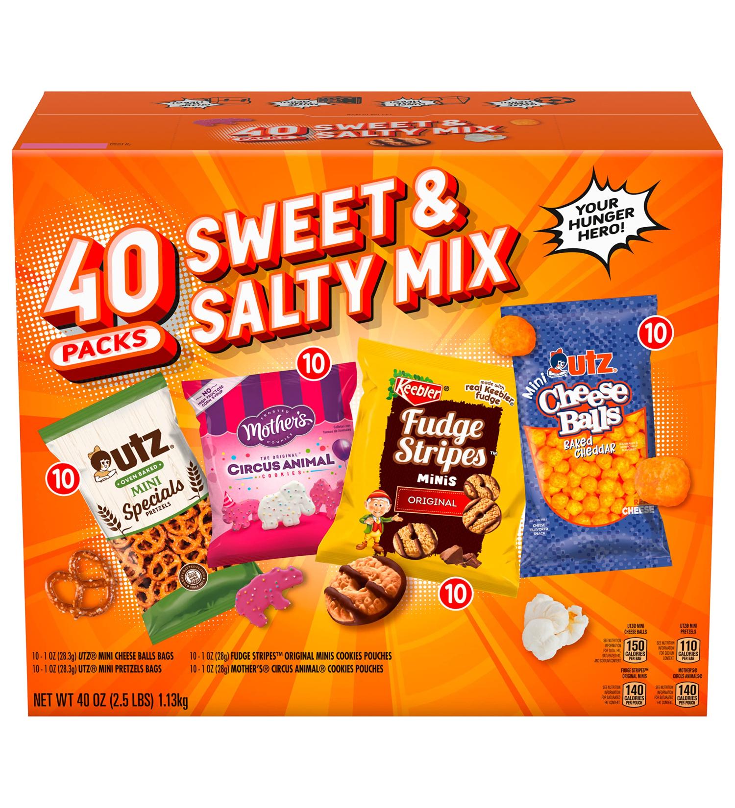 Sweet & Salty Mix Snack Box Variety Pack | Individually Wrapped Variety Snacks | Keebler Fudge Stripes, Mother's Animal Circus Cookies, Utz Cheese Balls, Pretzels Minis | 40oz Box - Buy Online on GoSupps.com