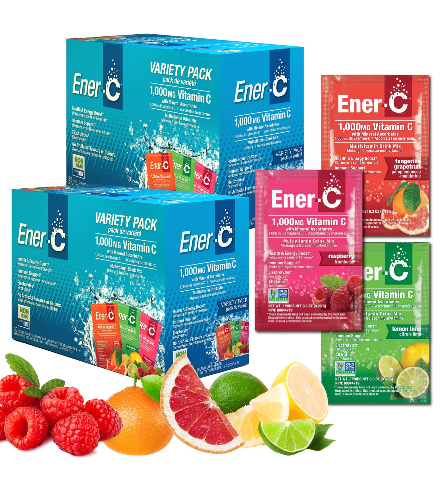 Ener-C Multivitamin Drink Mix - Vitamin Packets for Water Electrolytes Powder Packets Vitamin Drink Mix Hydration Liquid Mix Immune Booster for Adults Healthy Energy - Variety Pack 60 Count - Buy Online on GoSupps.com
