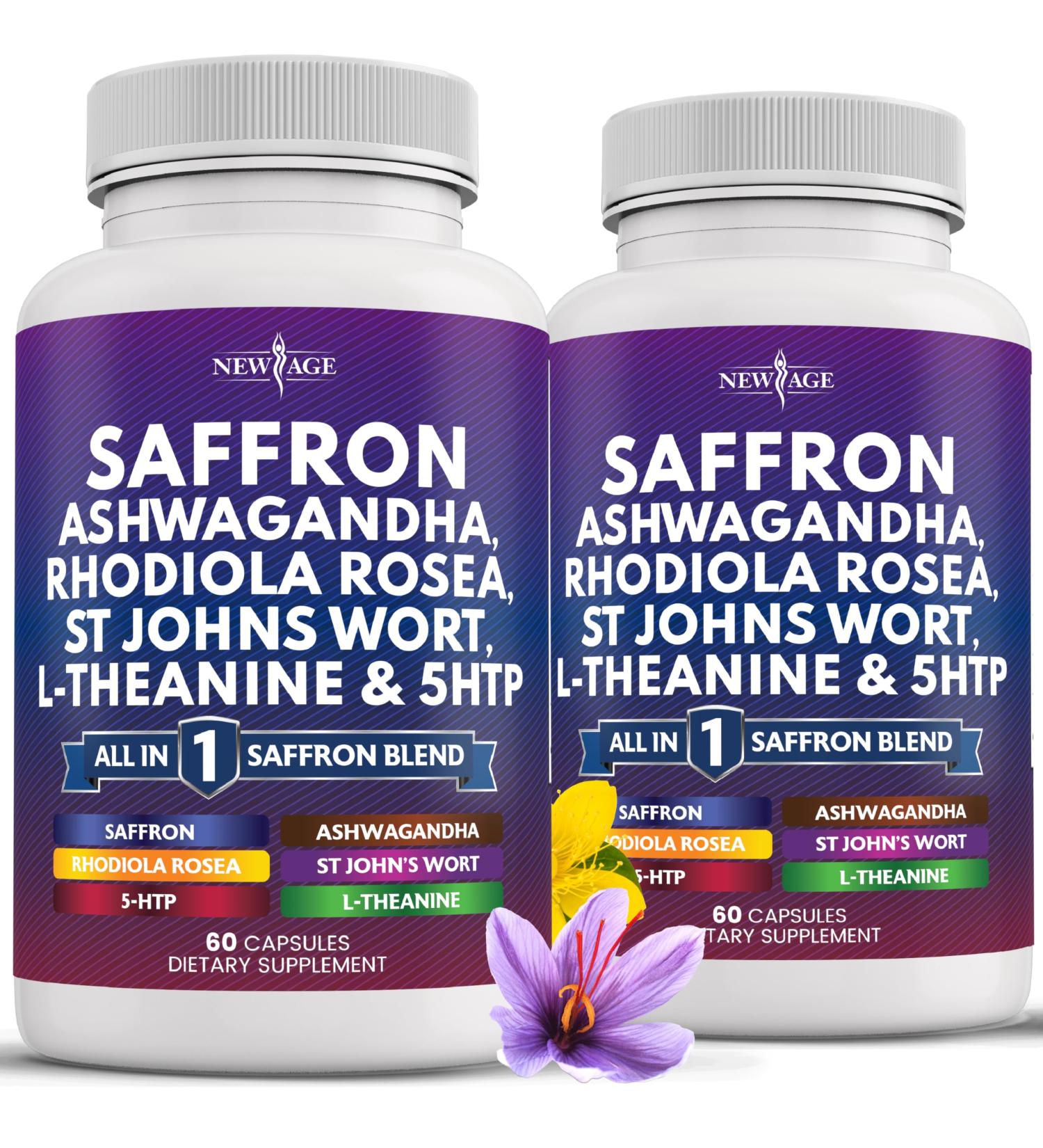 NEW AGE Saffron Supplements with Ashwagandha - Support with L-Theanine Ginkgo Biloba St. John's Wort Rhodiola Rosea & 5-HTP - Saffron 120 Count 120 Capsules (Pack of 2) - Buy Online on GoSupps.com