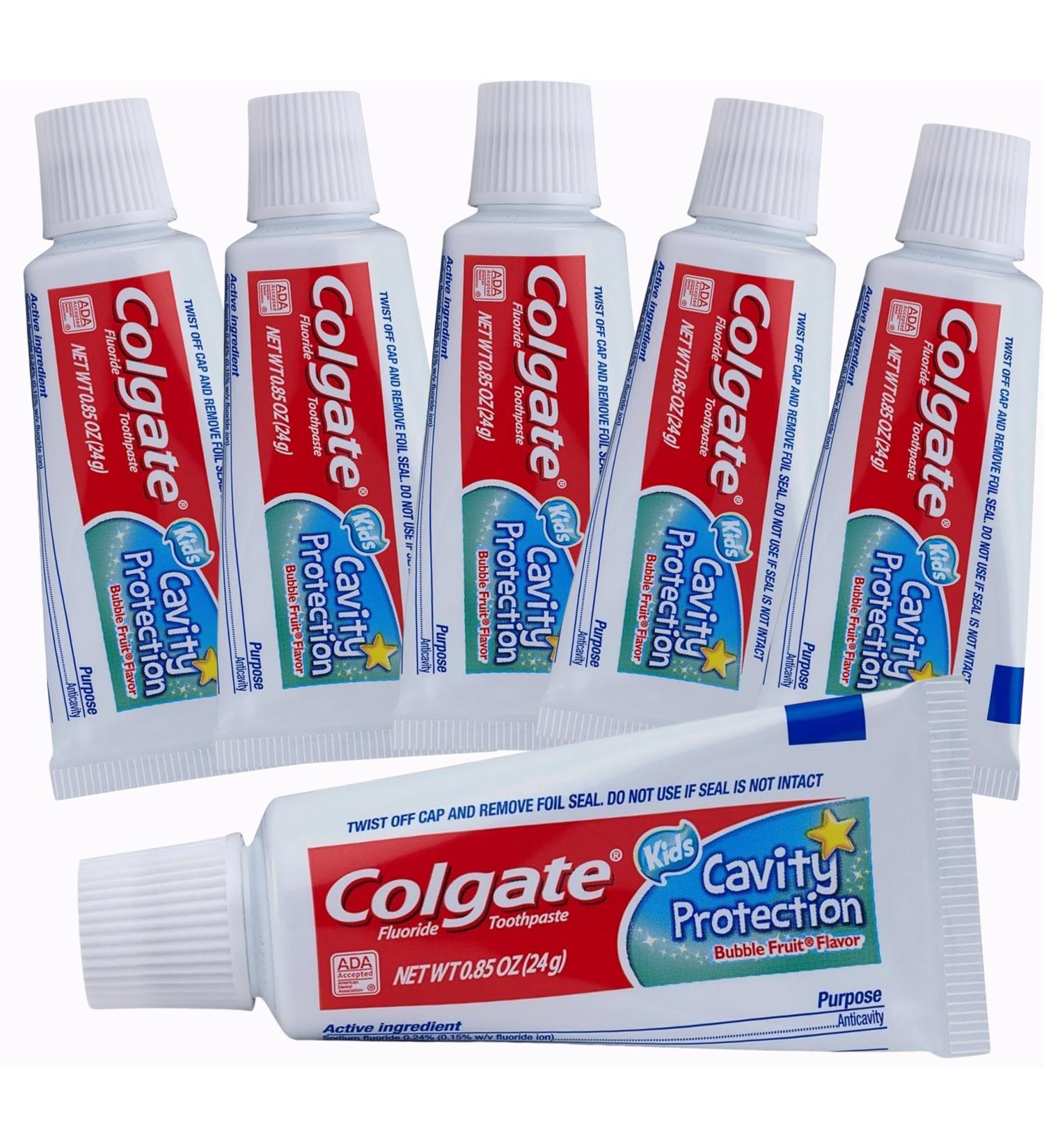 Colgate Kids Cavity Protection Fluoride Toothpaste 6 Pack Bubble Fruit Flavor Children's Toothpaste for Ages 2+ Sugar Free No Artificial Preservatives Travel Size 0.85 oz Each - Buy Online on GoSupps.com