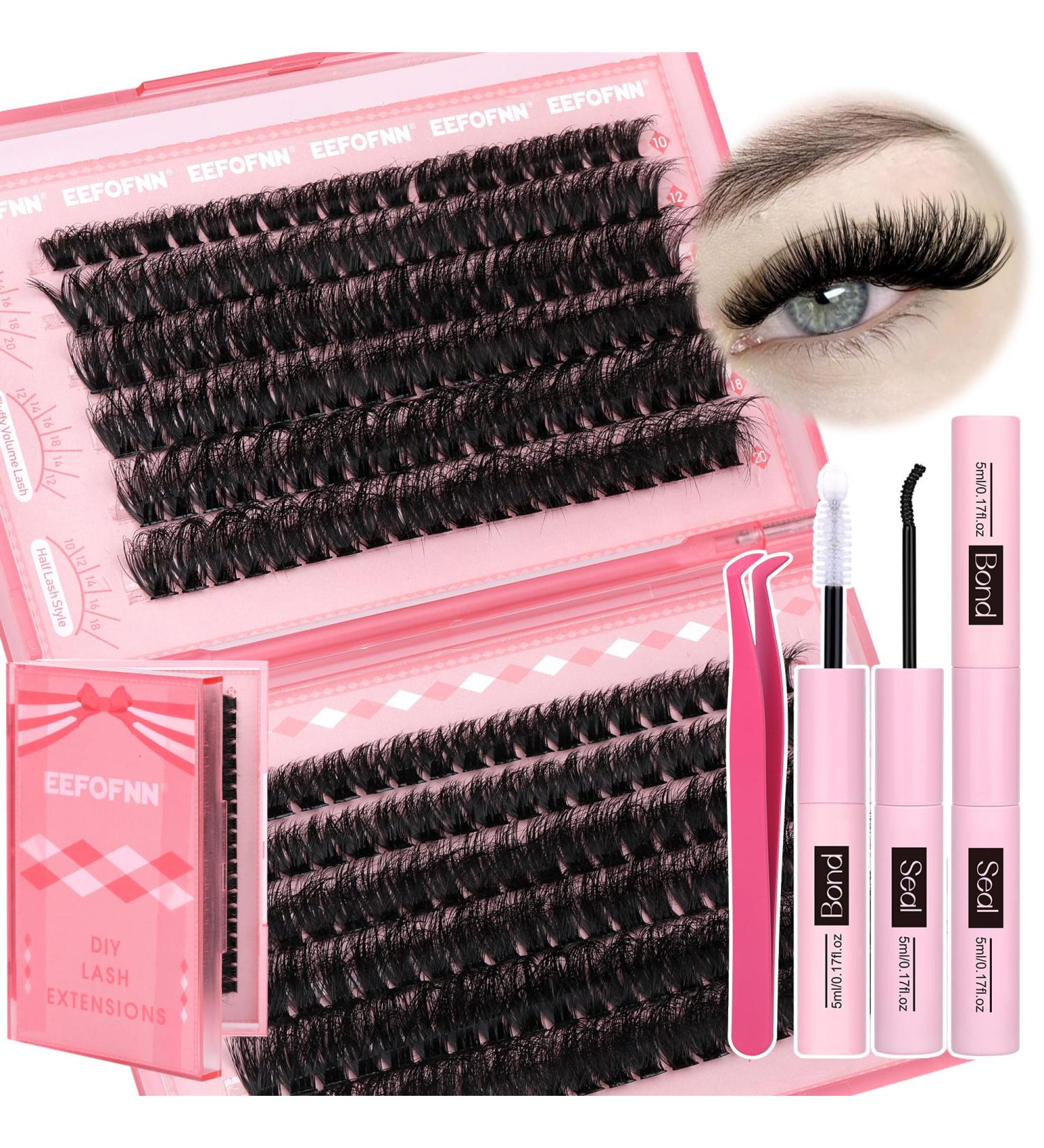 Buy Eefofnn Fluffy Lash Extension Kit - 240pcs DIY Individual Eyelashes 80D+100D Cluster Lashes Bond & Seal Glue Tweezers - 10-20MM D Curl Volume - Buy Online on GoSupps.com