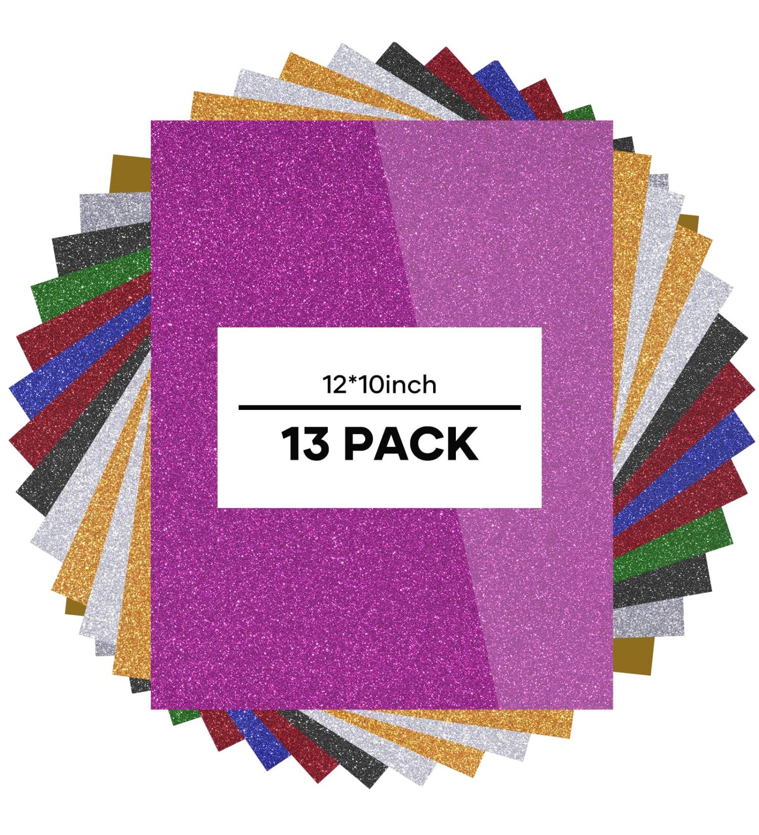 HTVRONT Glitter Heat Transfer Vinyl HTV Bundle - 13 Pack 12x10 Iron On Vinyl for T-Shirt - Easy to Cut & Press - 9 Assorted Colors with Teflon Sheet - Heat Press Vinyl Kit - Buy Online on GoSupps.com