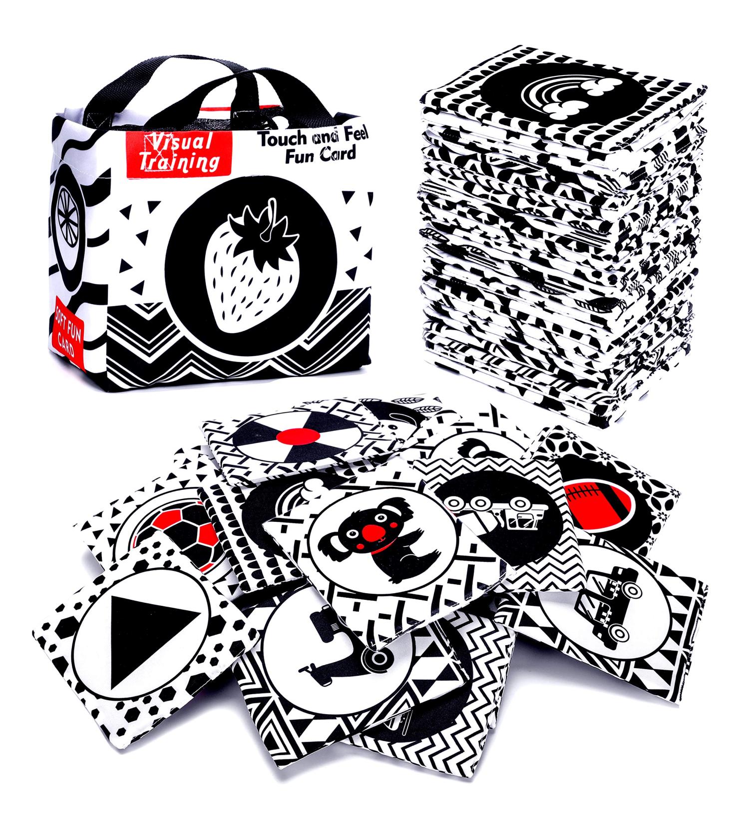 Black and White Soft Flash Cards - Educational Fabric Baby Activity Crinkle Set with Storage Bag - Ideal for Infant Boys and Girls - Non-Toxic, Perfect for Baby Shower - Buy Online on GoSupps.com