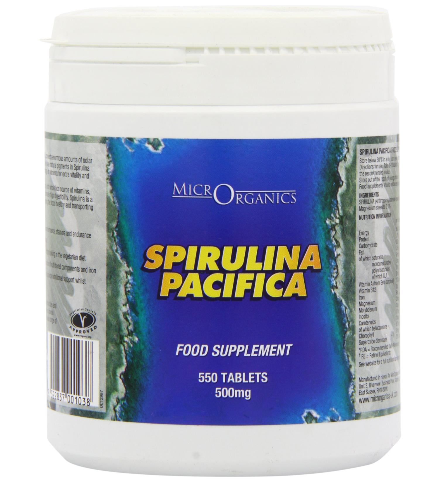 MicrOrganics Hawaiian Spirulina Pacifica 500mg - 550 Tablets | Pure & Natural Superfood Supplement - Buy Online on GoSupps.com