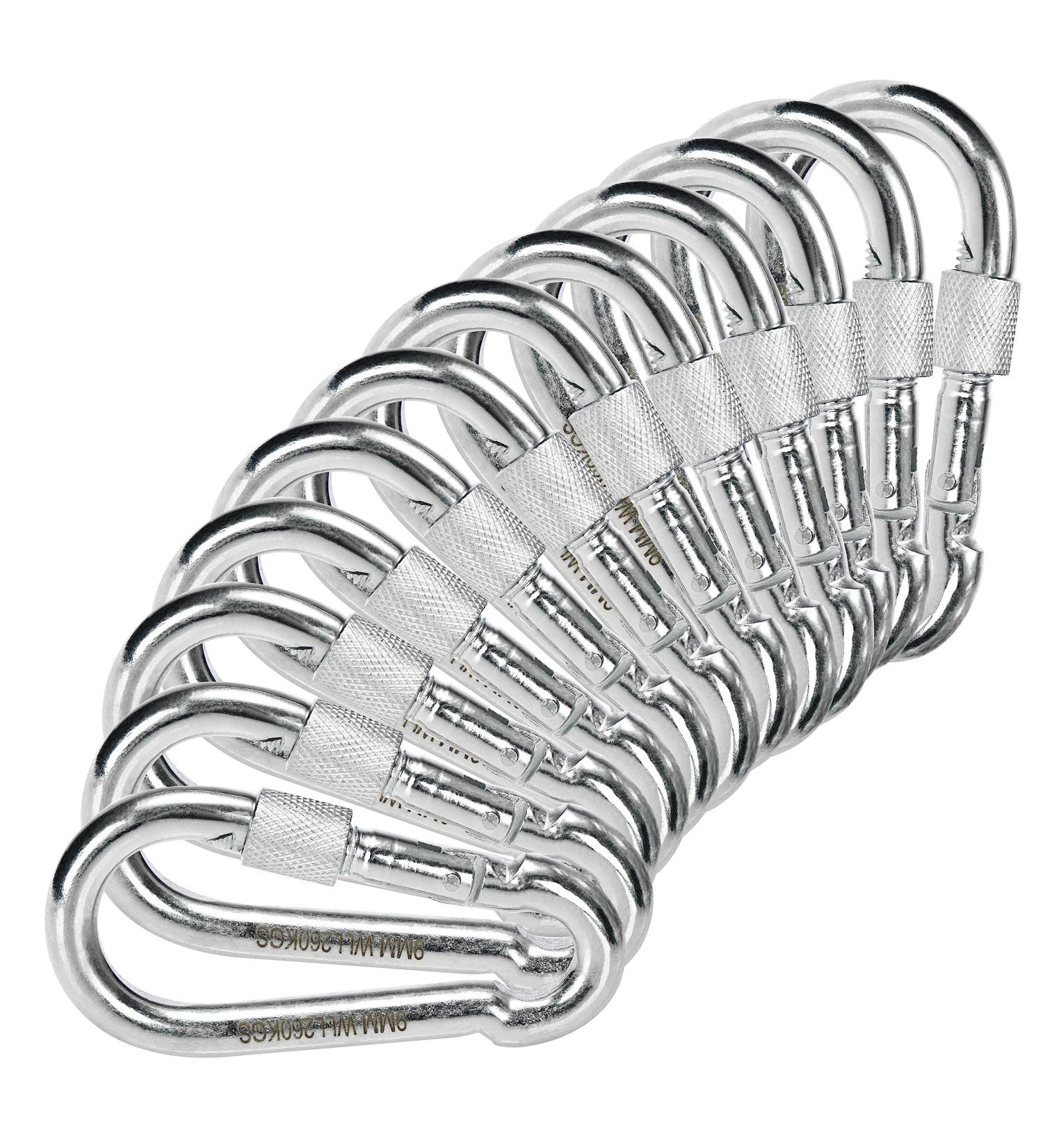 Buy Com-Four 12x Heavy-Duty Screw Carabiner Hooks - 260 kg Load Capacity - Ideal for High Stress - Set of 12 (90 x 9 mm) - International Shipping Available - Buy Online on GoSupps.com