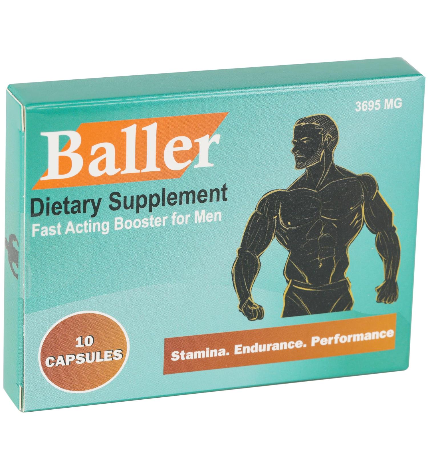 Baller Male Performance Enhancer Supplement | Fast-Acting Herbal Stamina Support Supplement & Endurance Support for Men | Magnesium VIT. B6 L-Arginine Horny Goat Weed Maca Tongkat Ali & Ginseng - Buy Online on GoSupps.com