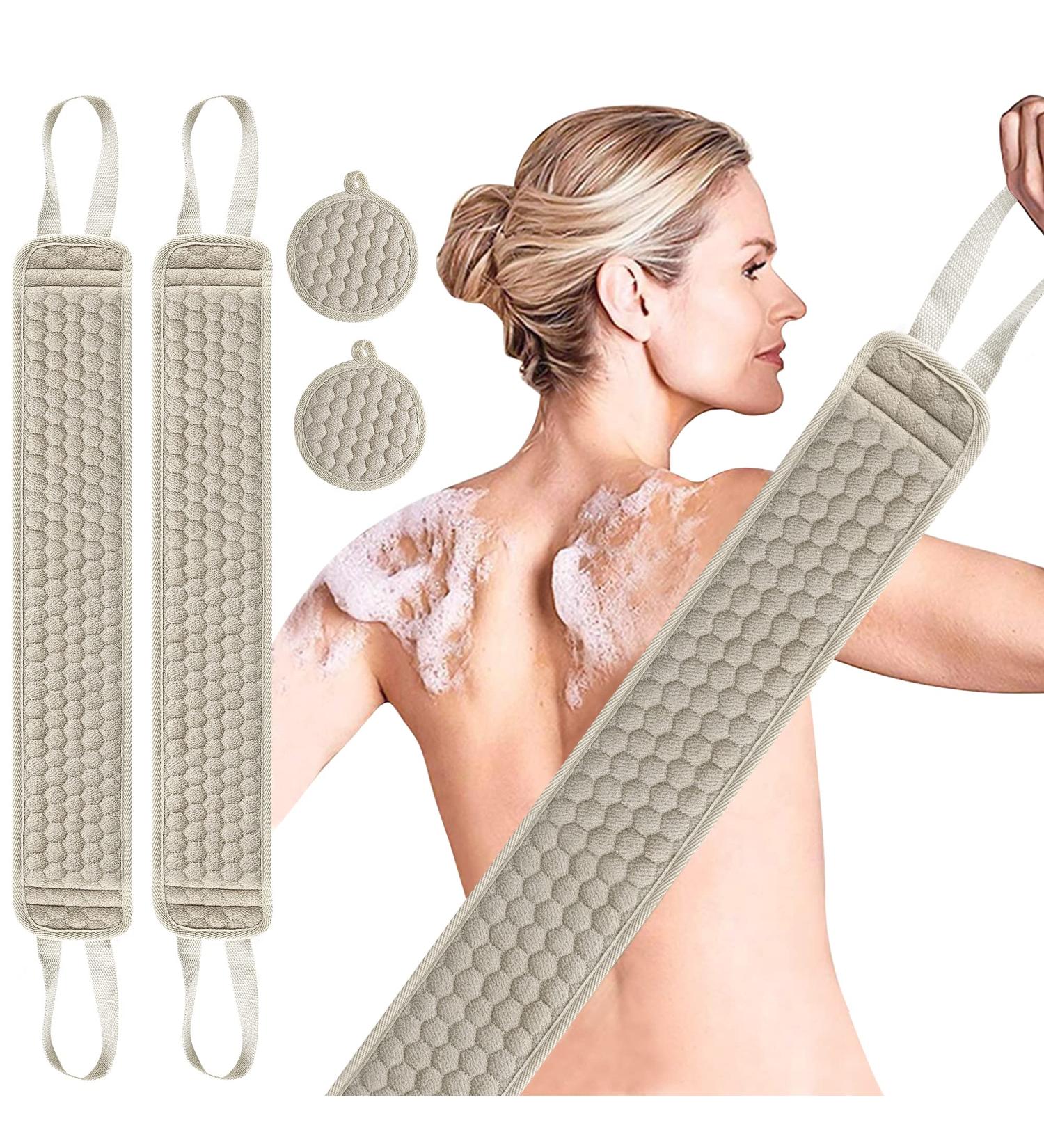 Suntee 2 Pack Exfoliating Back Scrubber Set for Shower - Loofah Back Washer for Men and Women (32.5*3.5 inch) - Buy Online on GoSupps.com