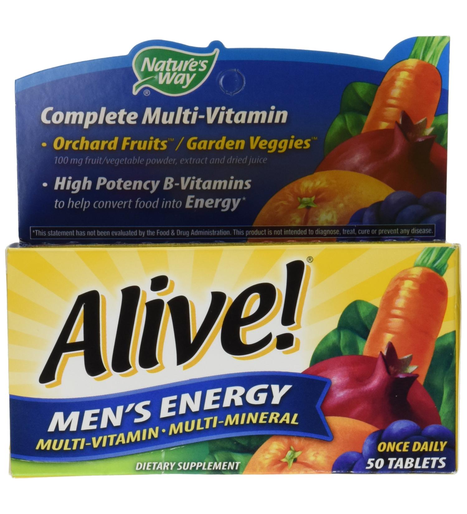 Alive! Men's Energy Multivitamin 50 Tablets - Daily Multimineral Supplement - Buy Online on GoSupps.com