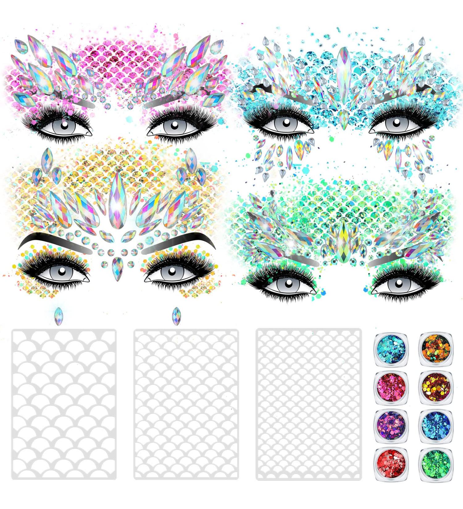 Mermaid Costume for Women: Face Gems, Glitter, Stencils - Festival Party Makeup Kit - Buy Online on GoSupps.com