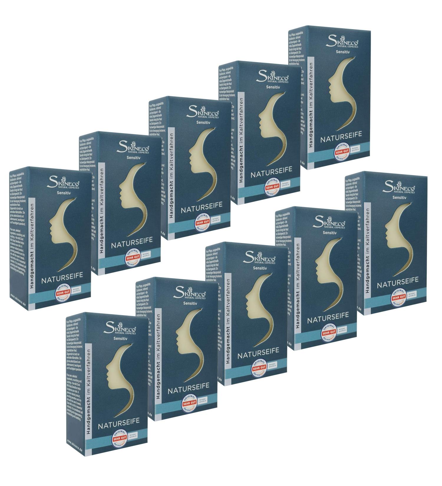 Skineco Natural soap sensitive 10 x sustainable goats milk soap firm shower gel bar of soap against dry sensitive skin body soap hand soap handmade natural cosmetics mild - Buy Online on GoSupps.com