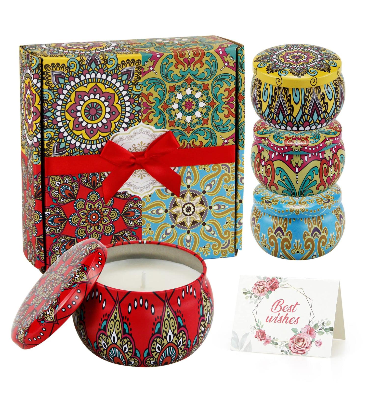 Scented Candles Gift Set - Aromatherapy Candles | 4 Large Natural Soy Wax Tins | Perfect for Birthday Valentine's Day & Christmas - Gardenia Lavender Vanilla & Rose - Buy Online on GoSupps.com