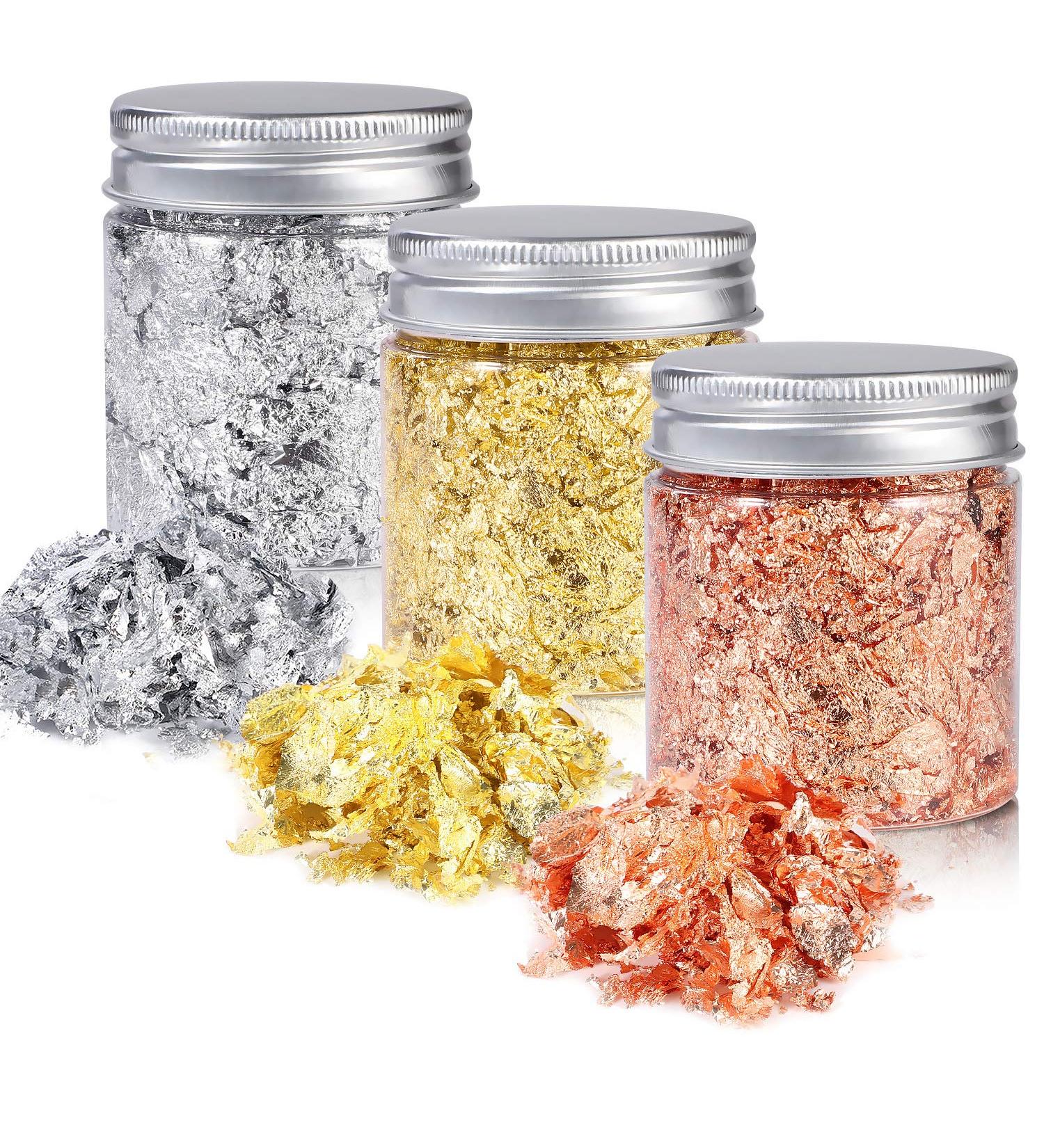 YULIKTOR Gold Foil Flakes for Resin - 15g Metallic Leaf for Nails, Painting, Crafts, Slime & Jewelry Making - 3 Bottles Imitation Gold/Silver/Copper Colors - Buy Online on GoSupps.com