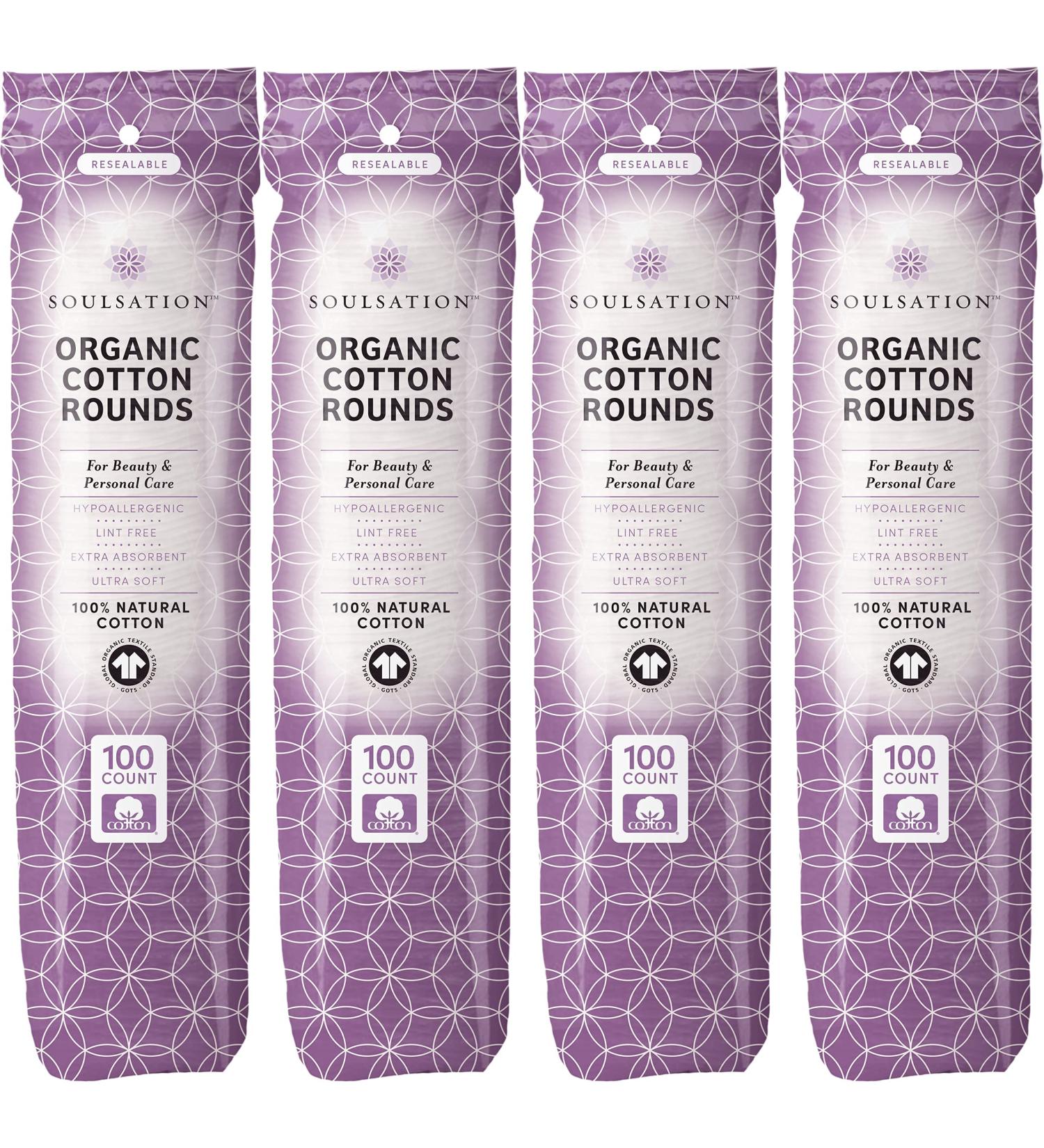 SoulSation Organic Cotton Rounds 400 Count - Lint-Free Makeup Remover Pads for Face - Buy Online on GoSupps.com