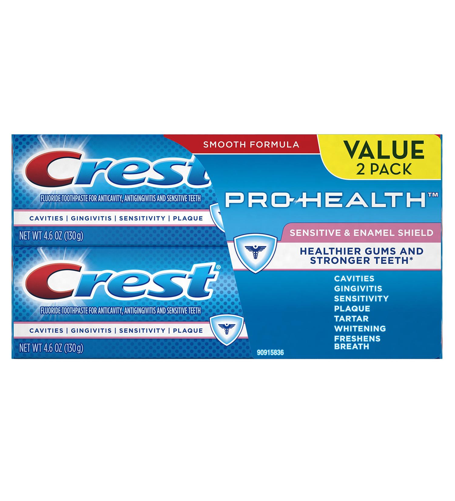 Crest Pro-Health Sensitive & Enamel Shield Toothpaste 4.6oz (Pack of 2) - Dental Care for Sensitive Teeth and Enamel Protection - Buy Online on GoSupps.com