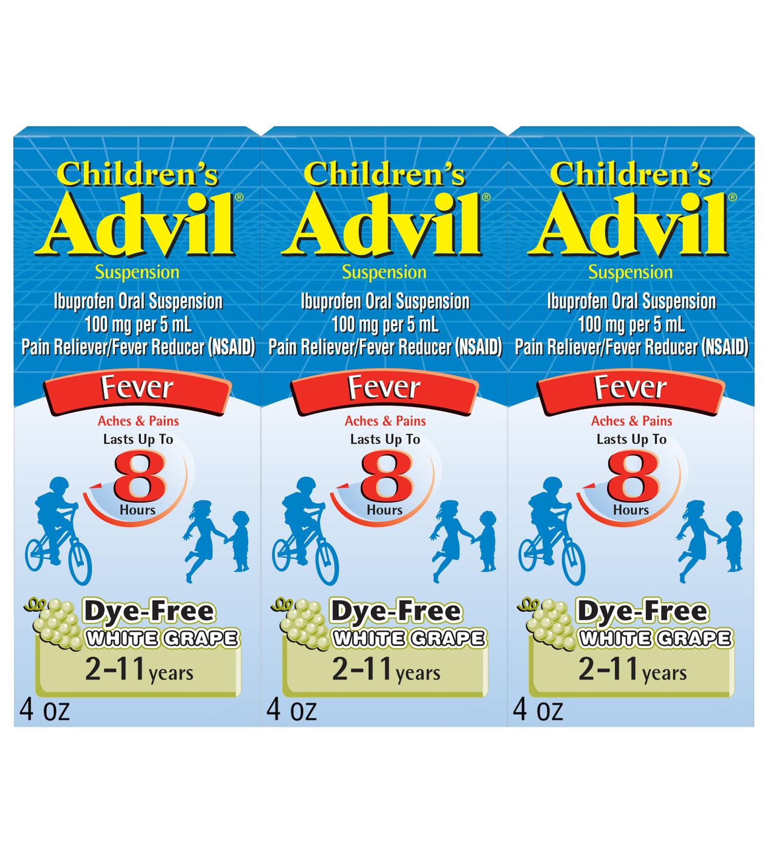 Children's Advil Pain & Fever Reliever - Dye Free Liquid Ibuprofen, White Grape Flavor 4 Fl Oz (Pack of 3) - Buy Online on GoSupps.com