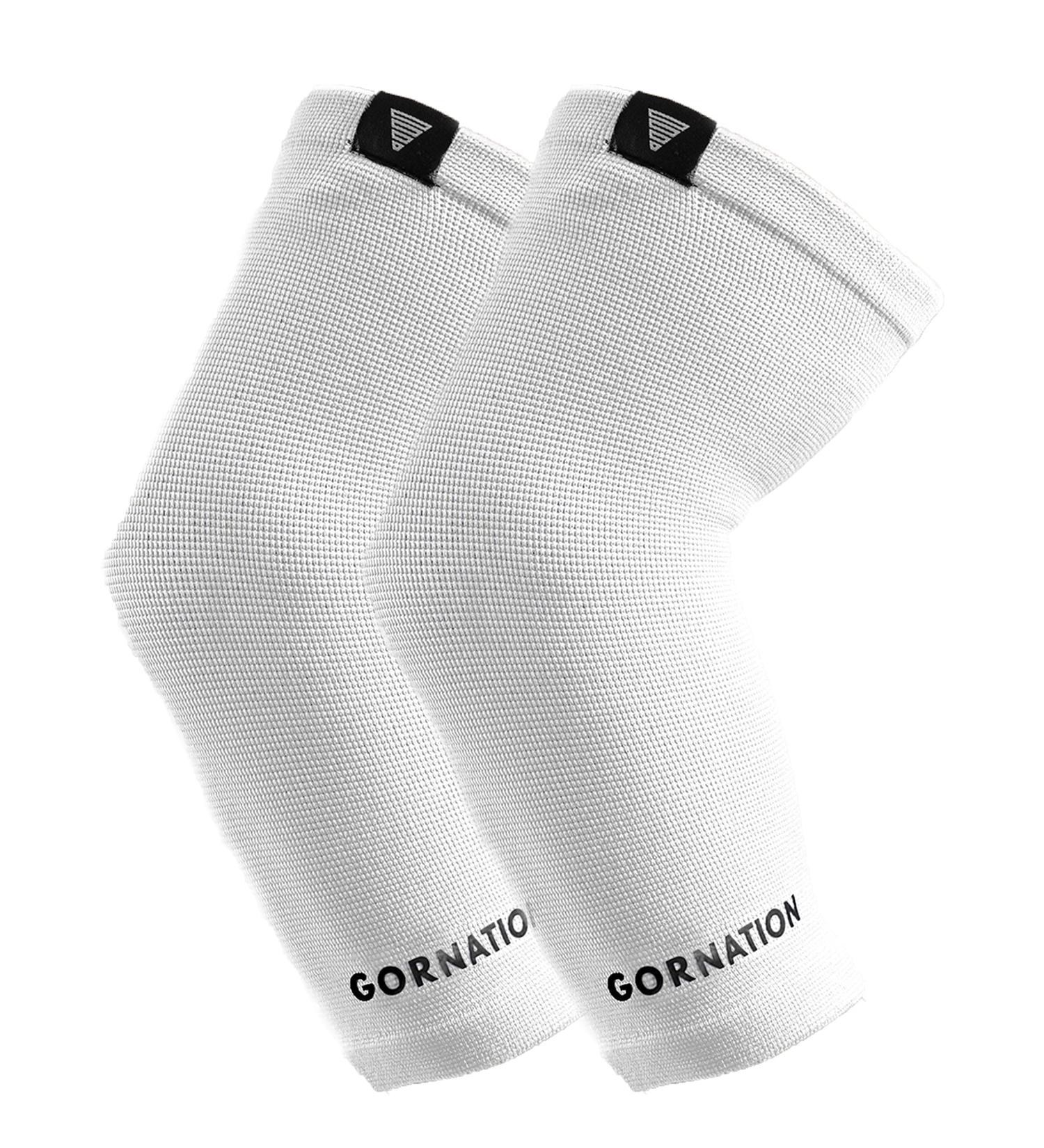 Gornation Ellenbogenbandagen - Elastic Elbow Sleeves for Men & Women | Calisthenics Bodybuilding Fitness - 1 Pair White - Buy Online on GoSupps.com