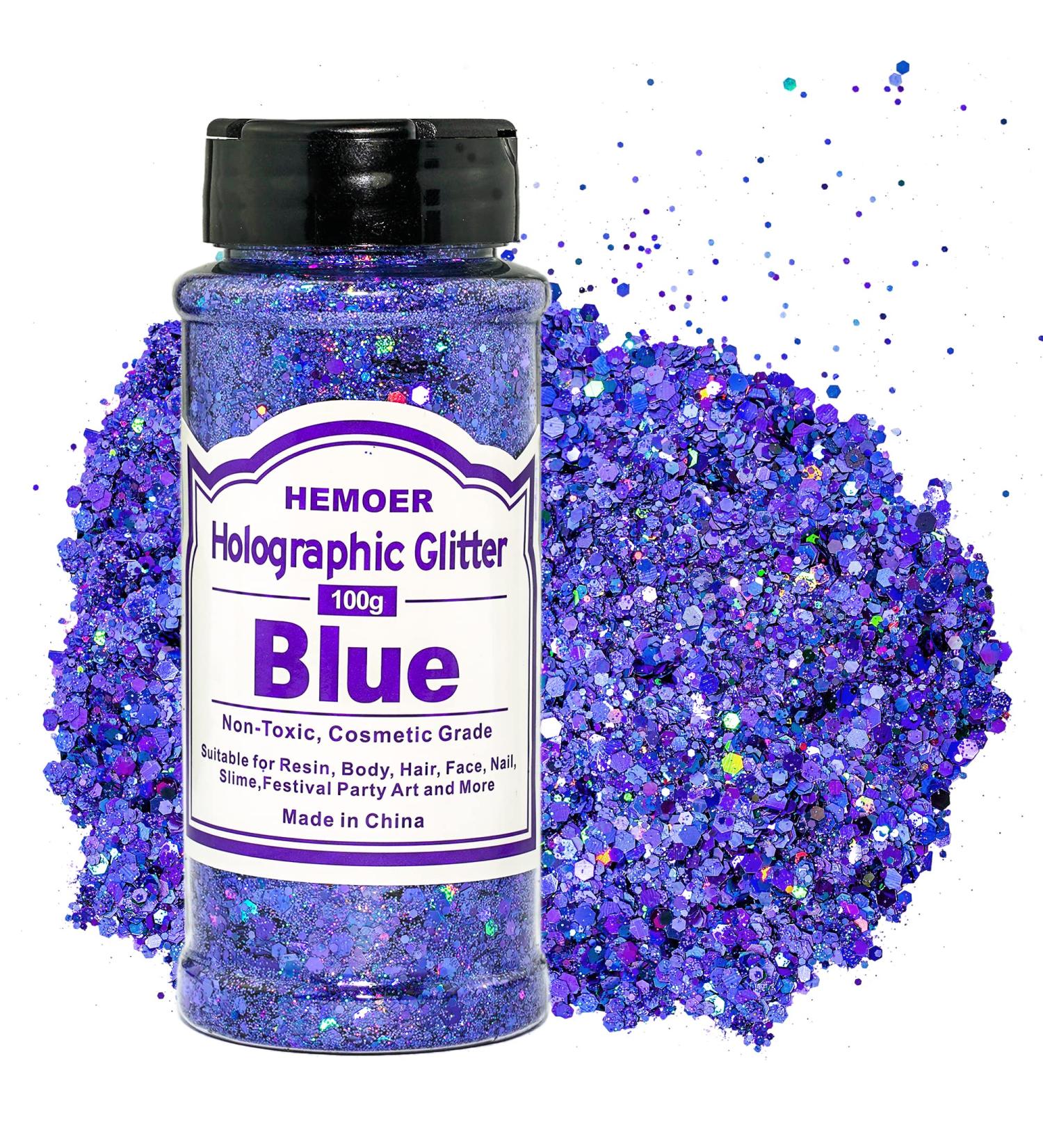 Hemoer Holographic Chunky Glitter - 100g Blue Craft Sequins for Resin Face Nails Body Slime & Festivals - Buy Online on GoSupps.com