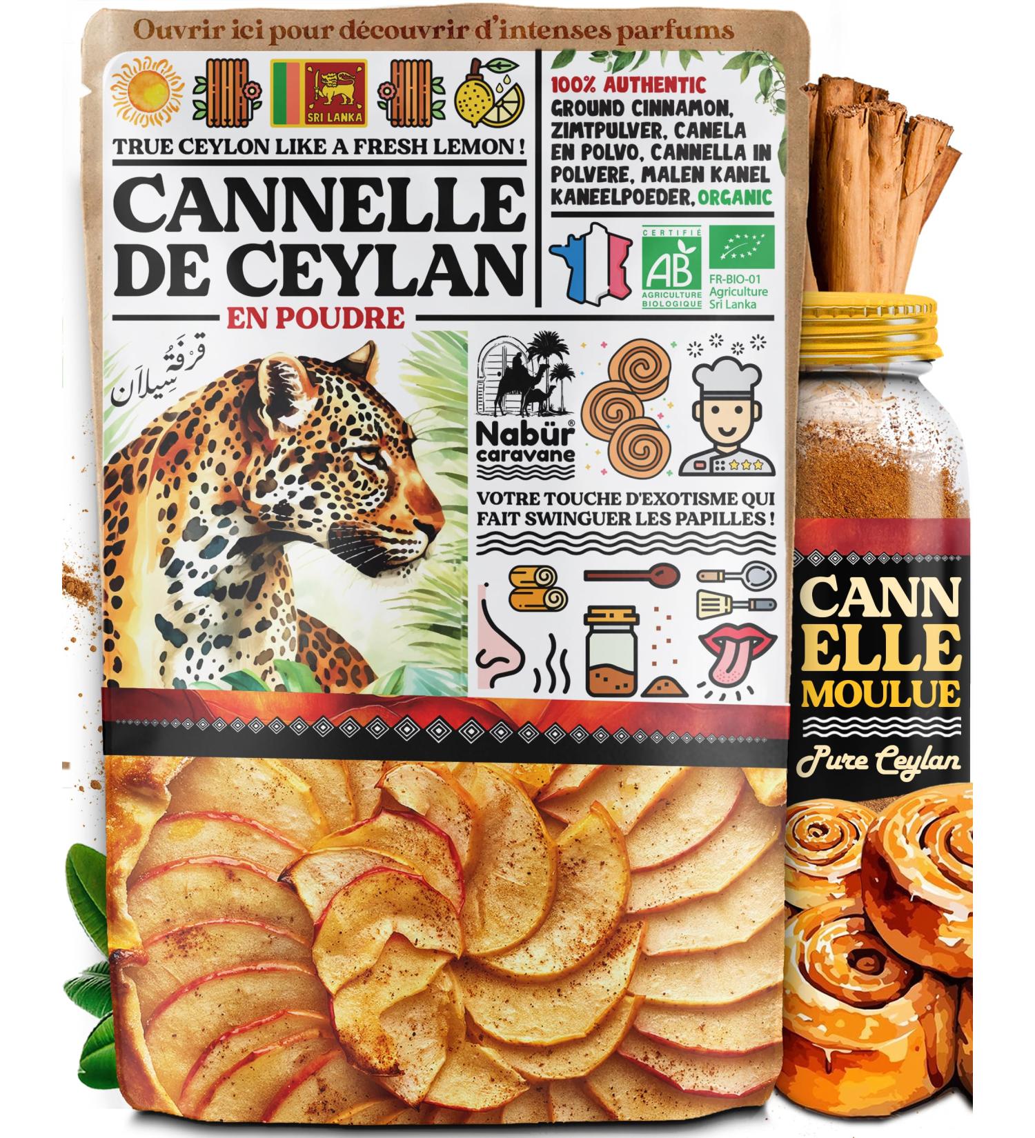 Nab r - 500 gr Poudre de Cannelle de Ceylan 100% BIO Cannelle moulue de Ceylan du Sri Lanka Sans additifs ni Conservateurs