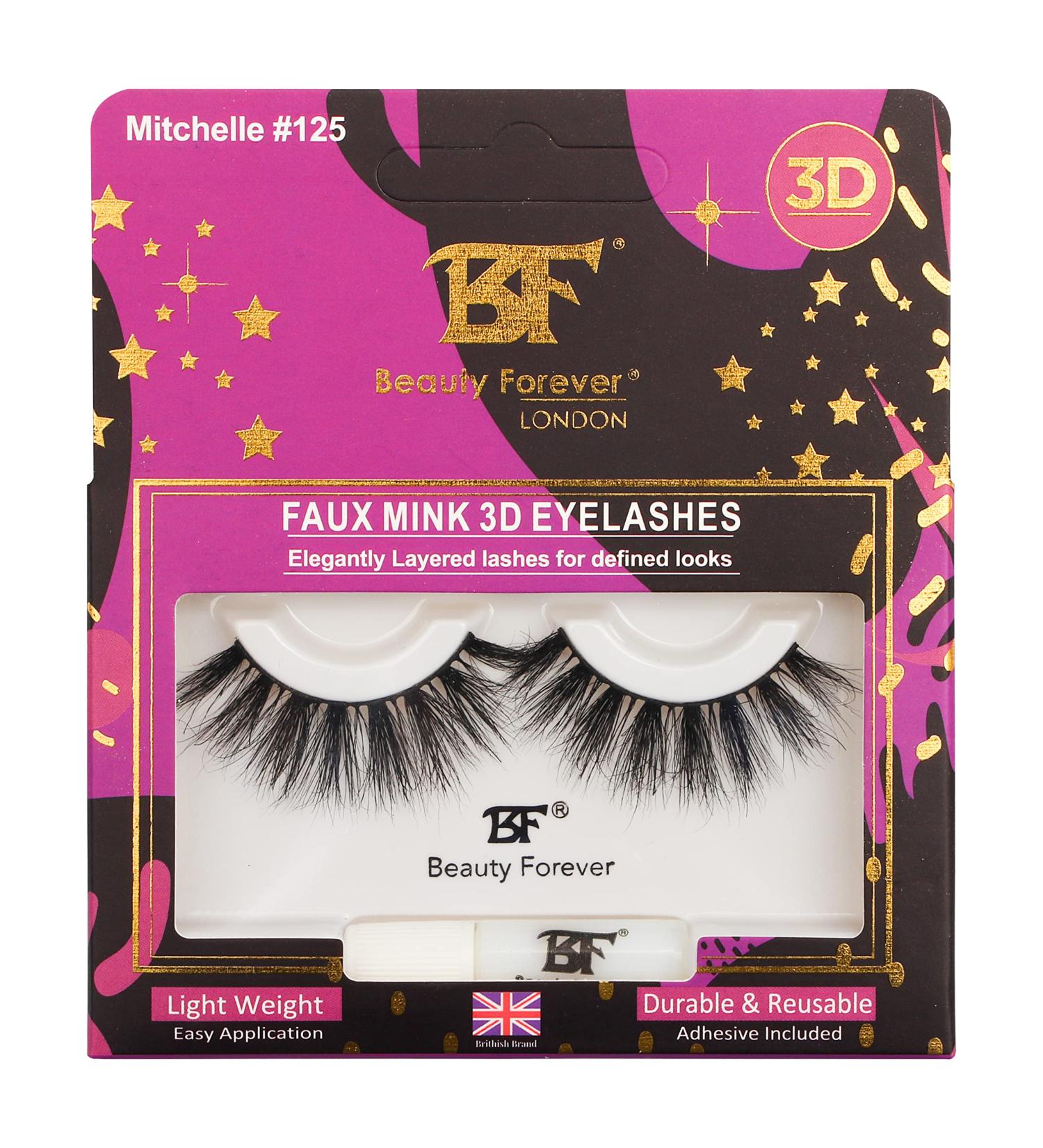 Beauty Forever Faux Mink 3D Eyelashes Elegantly Layered Lashes for Defined Looks Handmade & Reusable With Latex Free Glue Mitchelle No. 125 - Buy Online on GoSupps.com