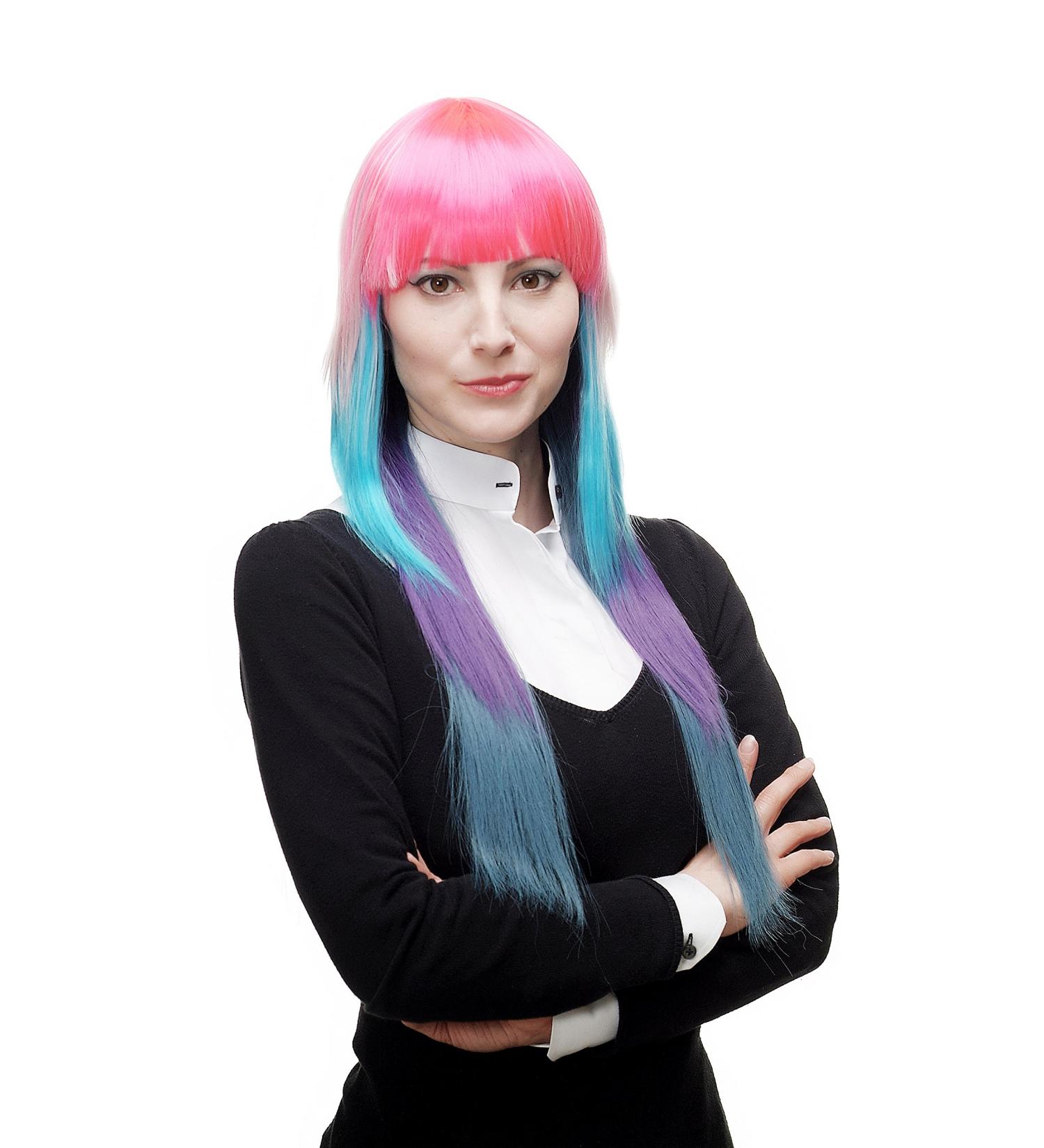 WIG ME UP - Women's Colorful Neon Pink Blue White Long Straight Bangs Wig | Cosplay Wig H9014-ABCPZ - Buy Online on GoSupps.com