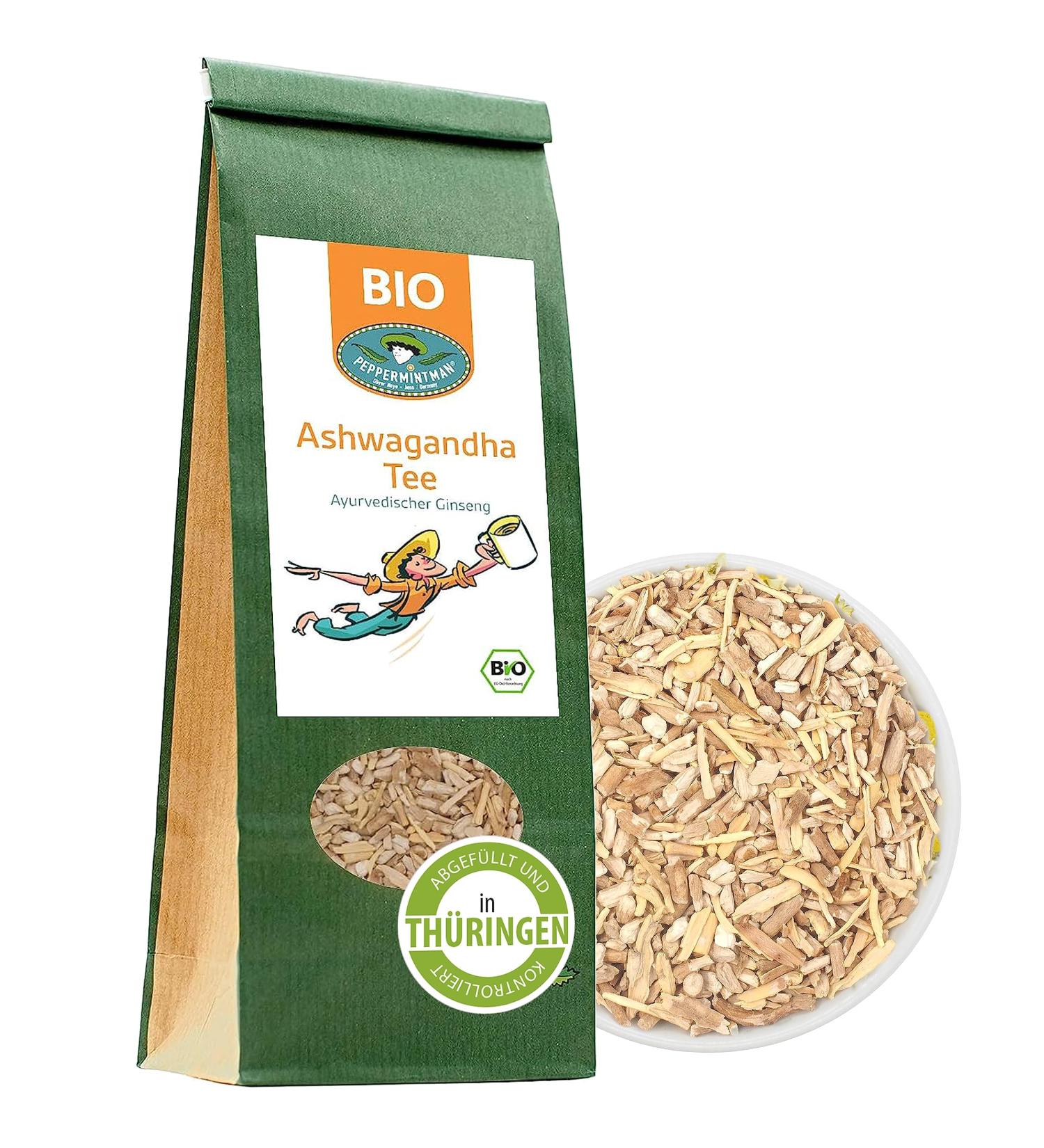 Organic Ashwagandha Tea 1kg - Ayurvedic Vitality & Sleep Support - Traditional Herbal Ginseng | Peppermintman Bio - Buy Online on GoSupps.com