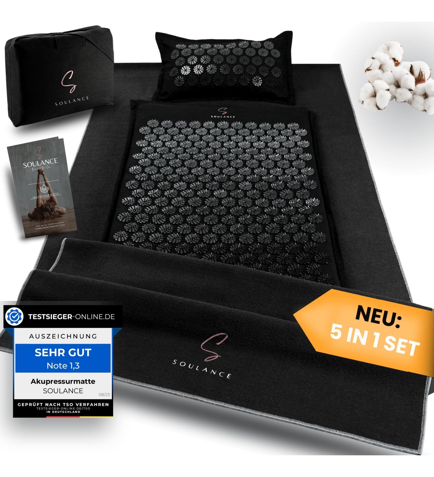 Soulance Acupressure Mat & Pillow 5-in-1 Premium Set | Coconut Fiber Massage Mat for Neck & Back Pain Relief | Includes Yoga Cloth & Carrying Bag - International Shipping Available - Buy Online on GoSupps.com