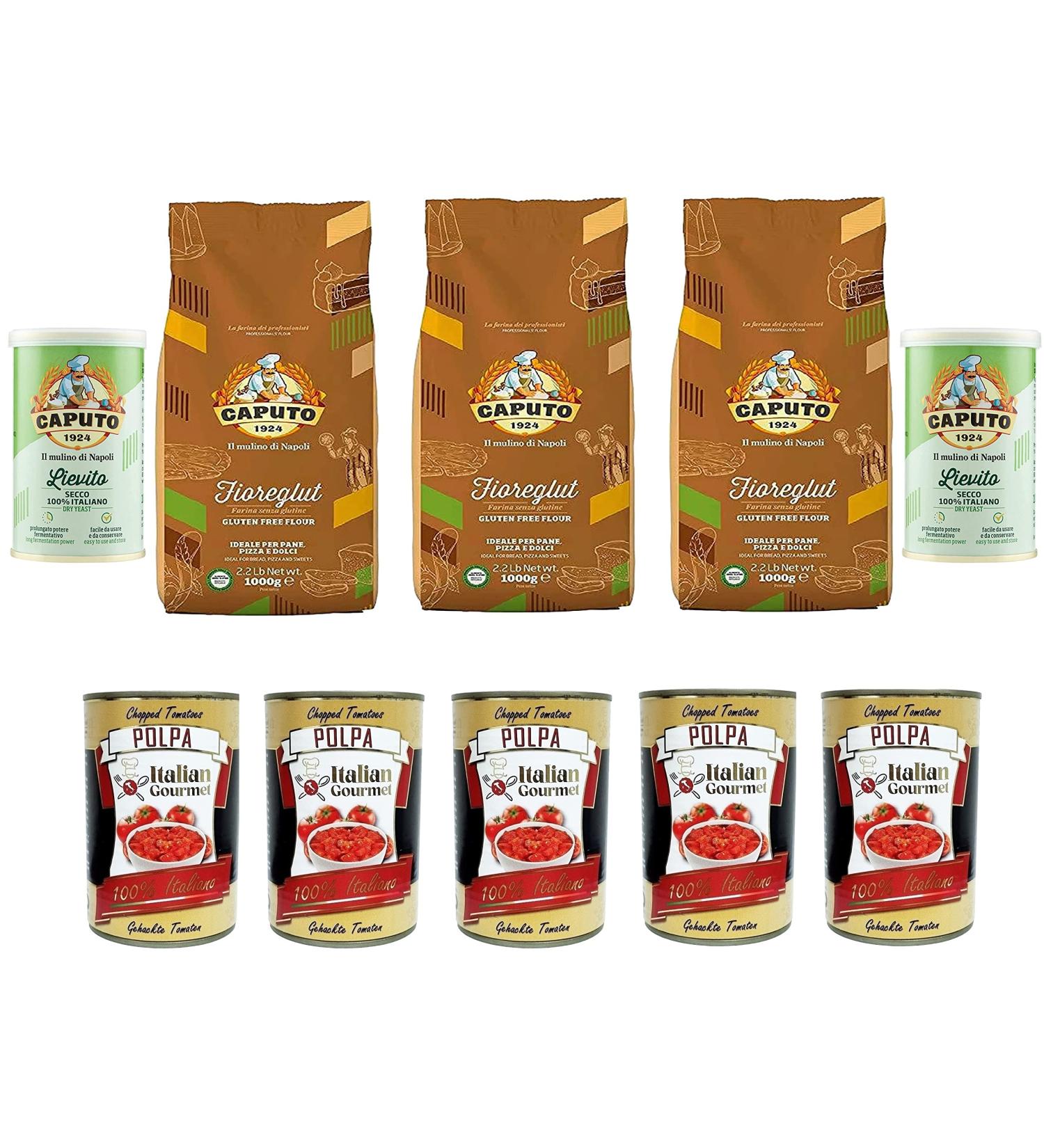 Caputo FioreGlut gluten free gluten free test pack 1 kg 3 x 1 kg + 2 x Caputo Lievito and Italian Gourmet Polpa di pomodoro Finely chopped tomato paste 5 x 400 g - Buy Online on GoSupps.com