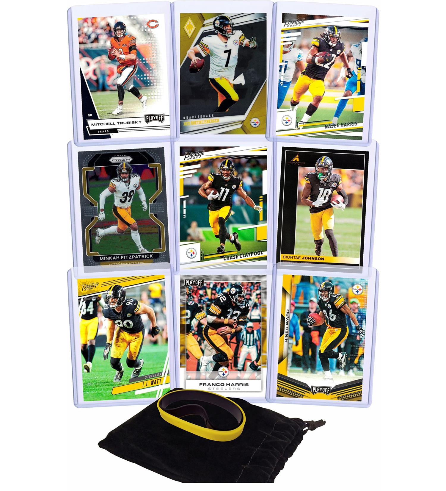 Pittsburgh Steelers Assorted Football Stars & Legends Trading Card Bundle w/ Roethlisberger, Harris, Claypool & More + Wristbands - Buy Online on GoSupps.com